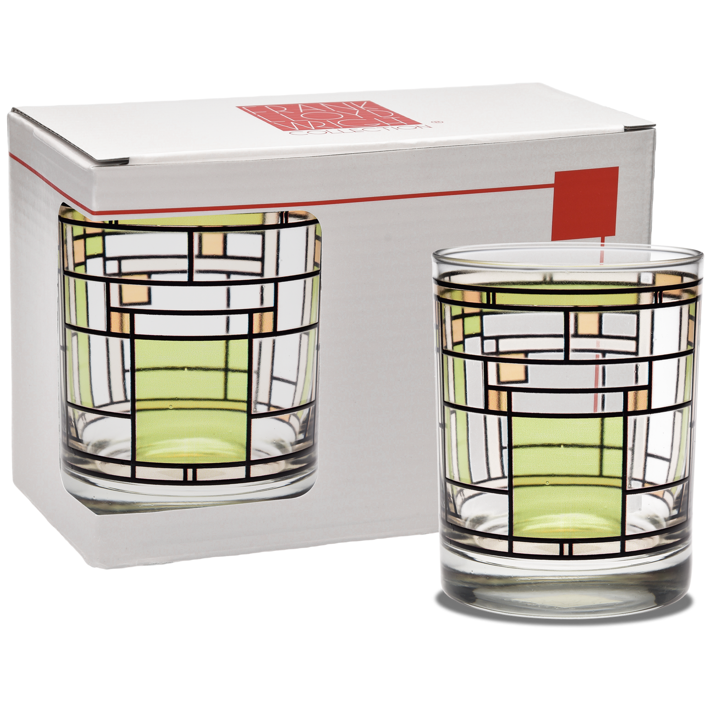 Frank Lloyd Wright Oak Park Green DOF 14-Ounce Glass