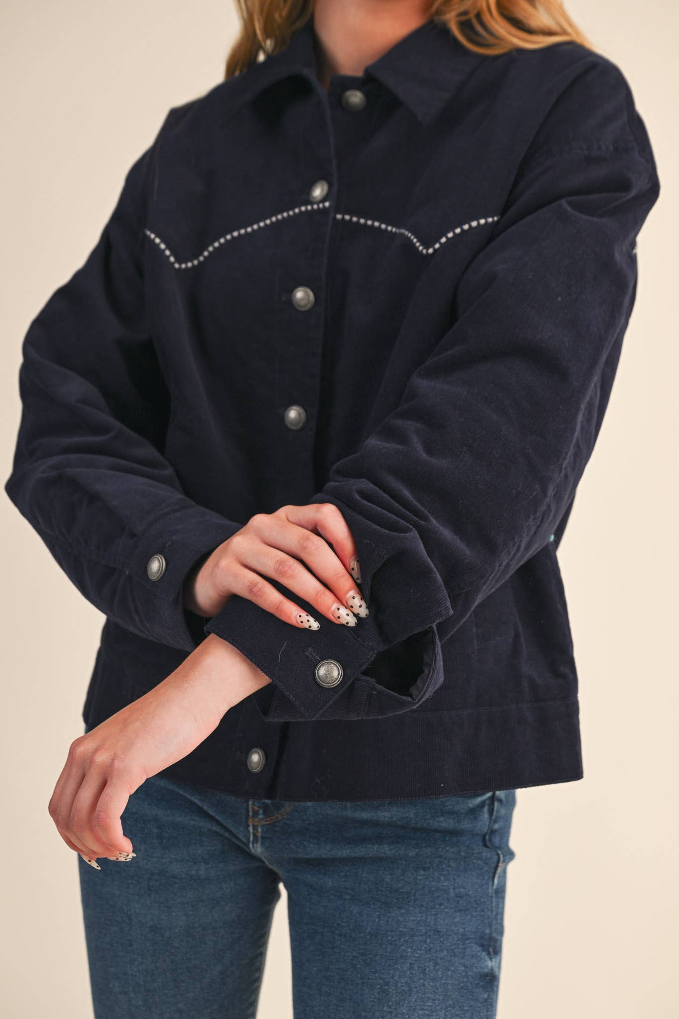 FLORAL EMBROIDERY QUILTED CORDUROY JACKET HP