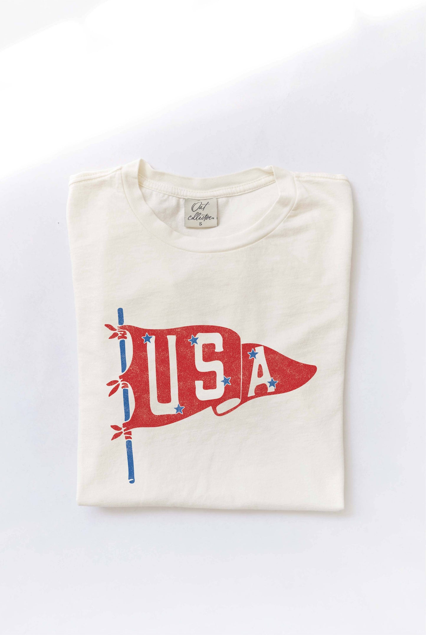 USA PENNANT Mineral Washed Graphic Top: CREAM