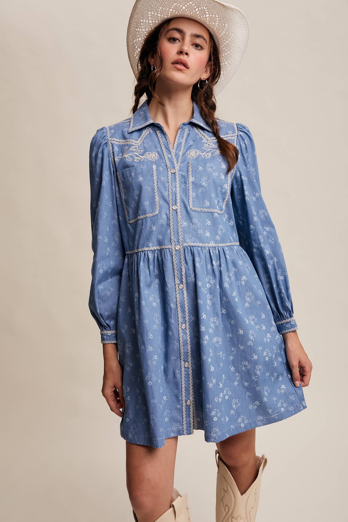 Embroidered Western Floral Shirt Dress HP