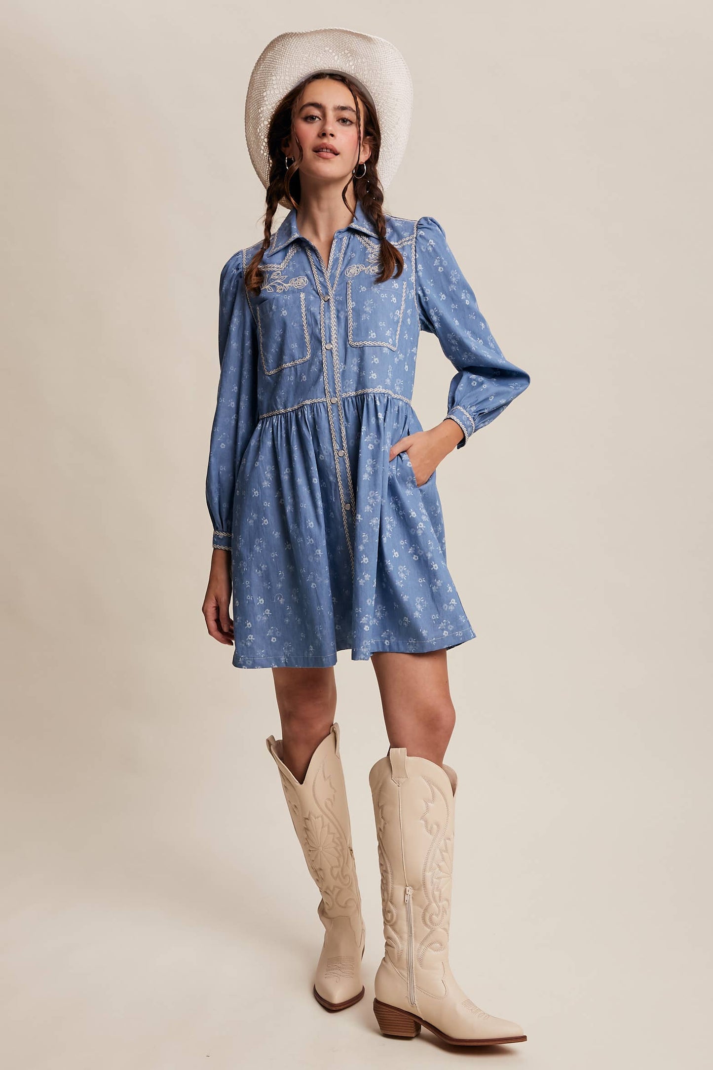 Embroidered Western Floral Shirt Dress HP