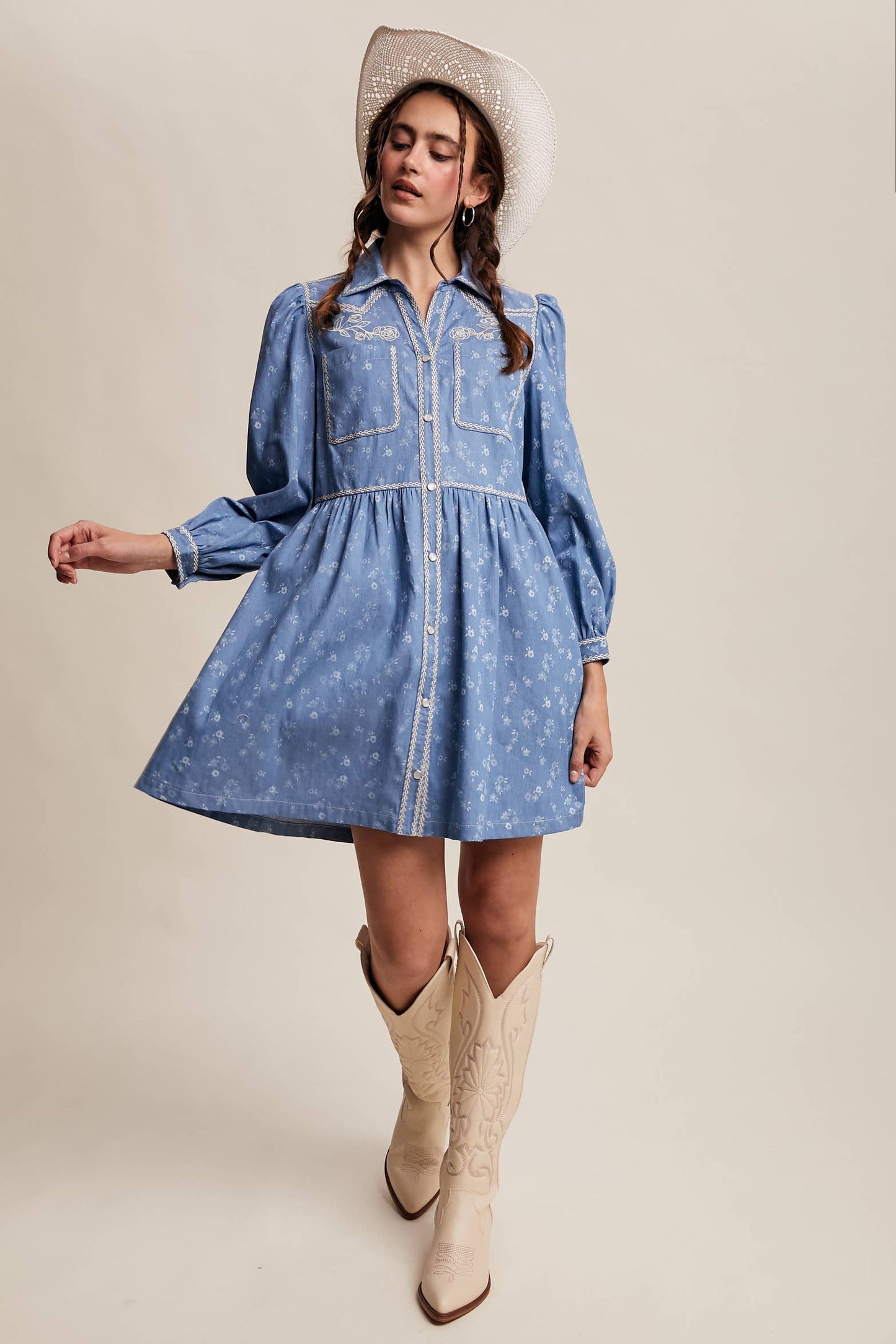 Embroidered Western Floral Shirt Dress HP