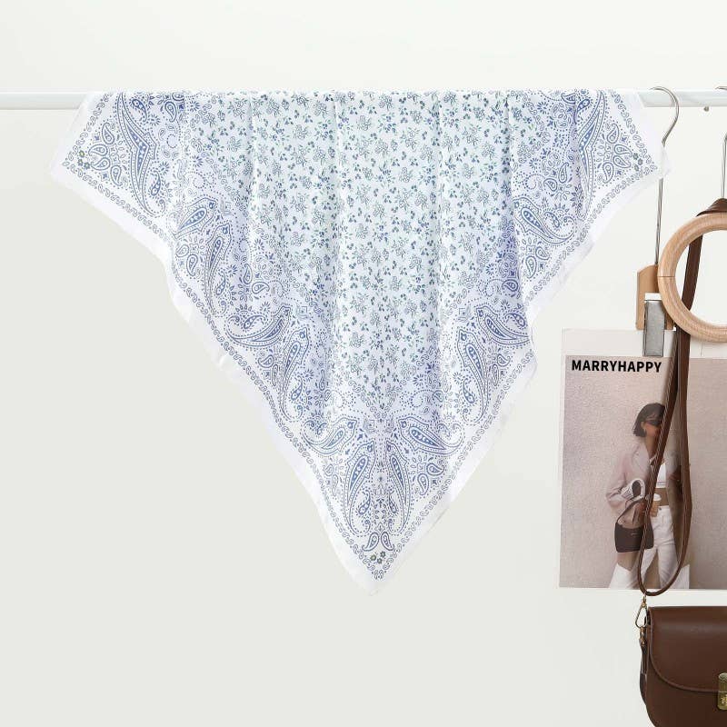 LARGE FLORAL TOILE PRINT BANDANA SCARF-BLUE LU