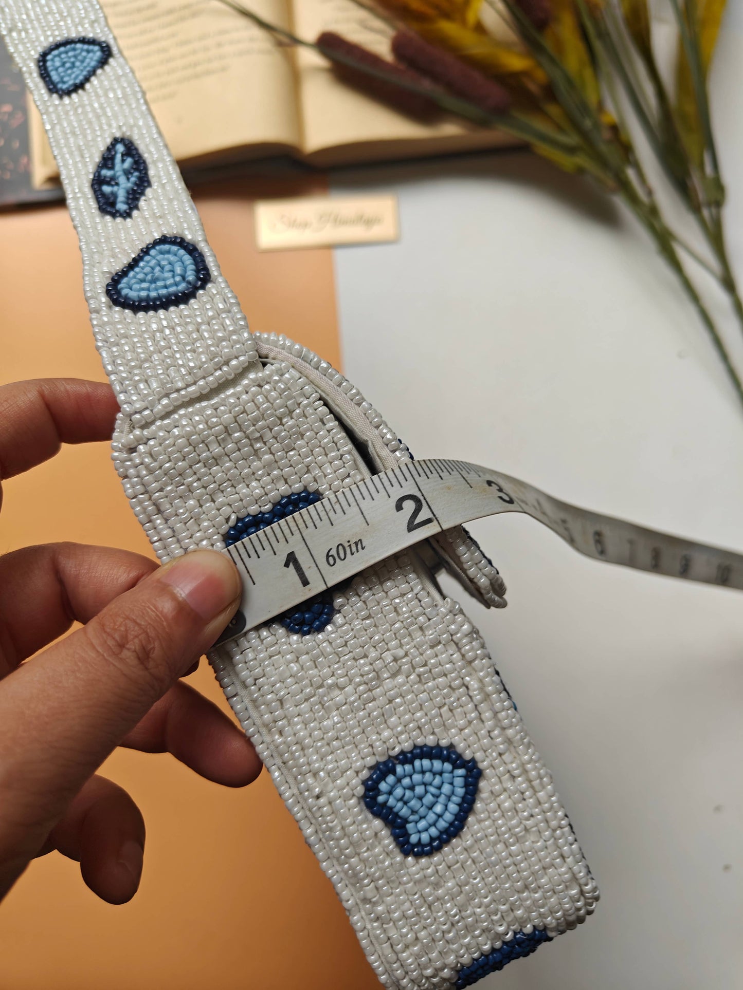 Blue Floral Beaded Shoulder Bag | Handmade Statement Purse-LU