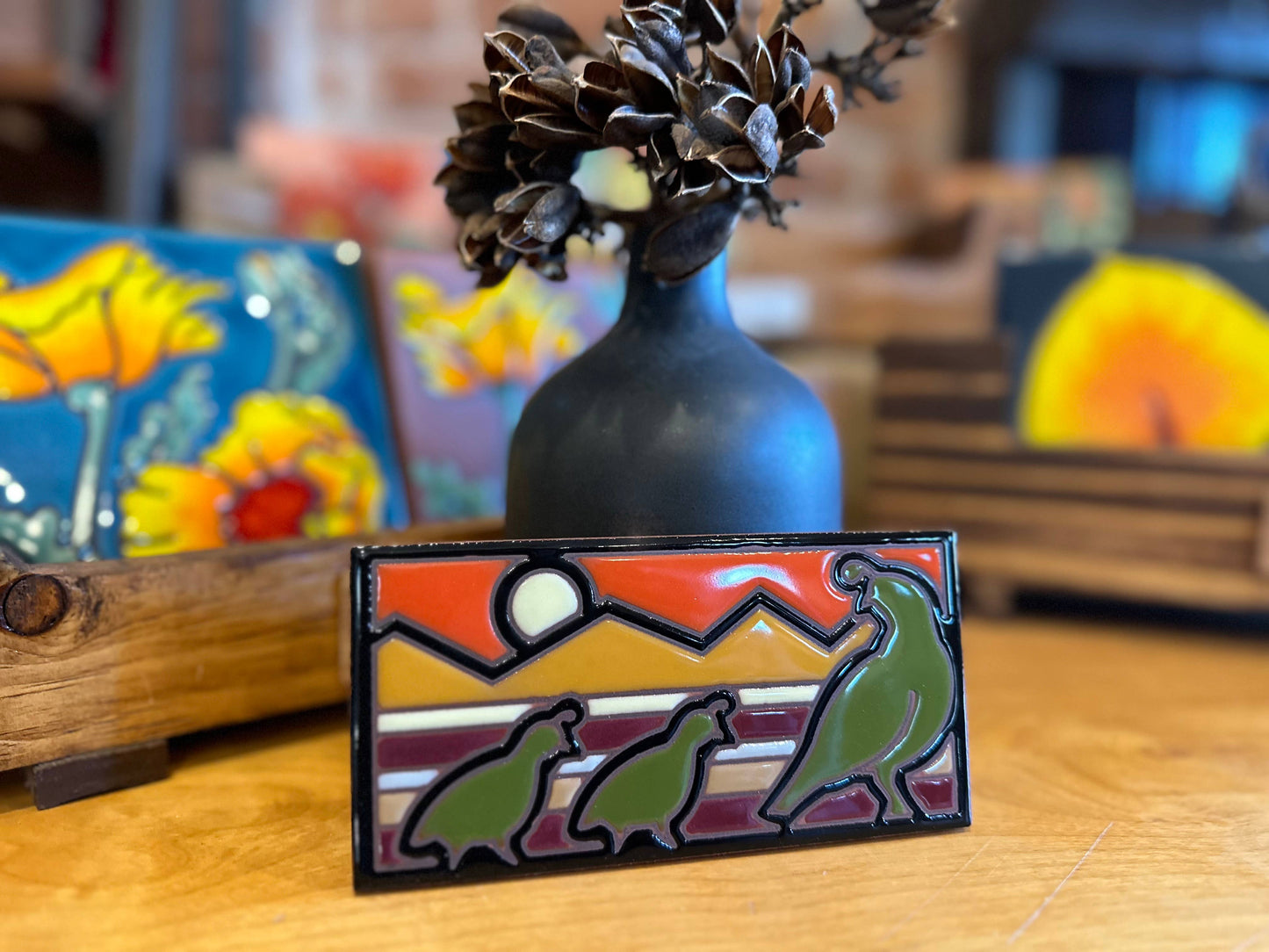 Retro Quail Art Tile: Palette 1 - Orange