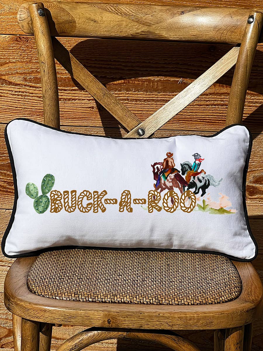 Buckaroo White Lumbar Pillow: Black