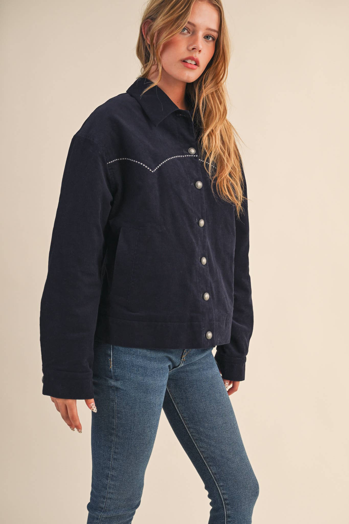 FLORAL EMBROIDERY QUILTED CORDUROY JACKET HP