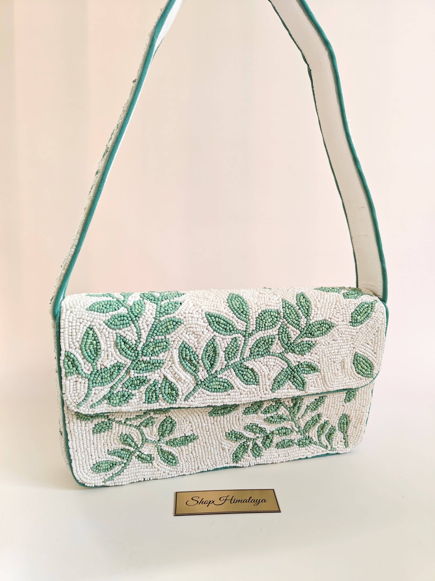 Handmade Green Leaf Beaded Shoulder Bag-LU