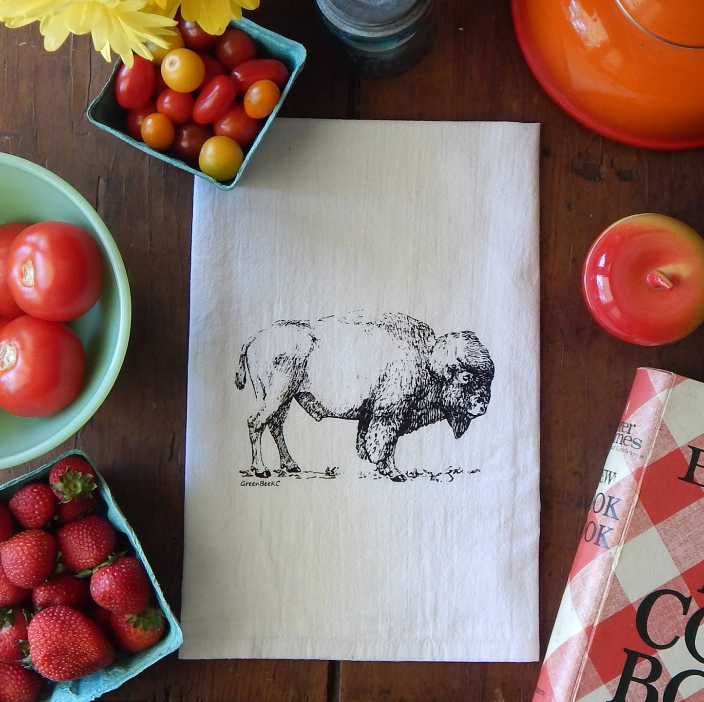 Bison Buffalo Towel | Tea Towels | Flour Sack Kitchen Towels: Black LU
