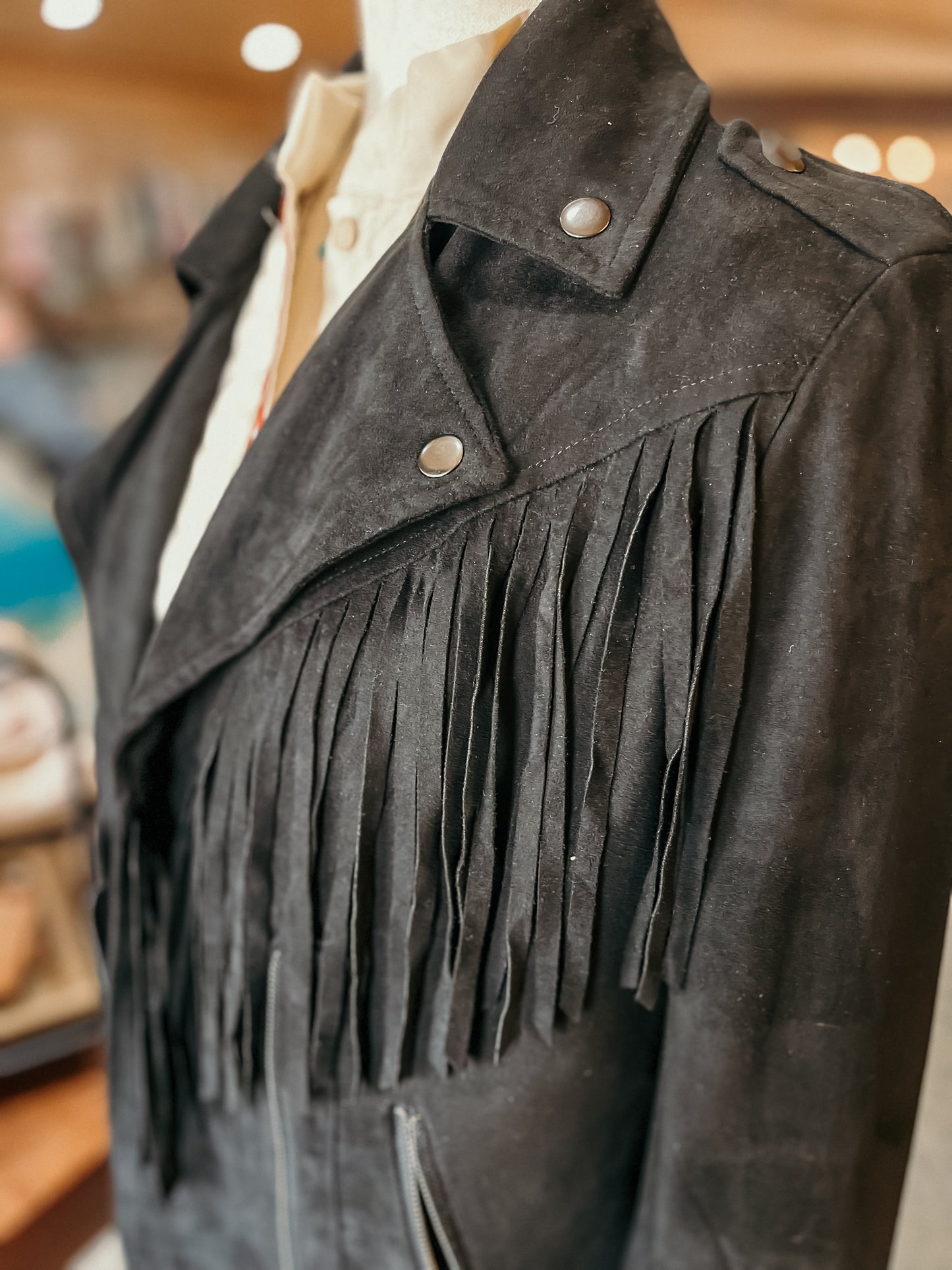 Black Faux Suede Fringe Jacket HP