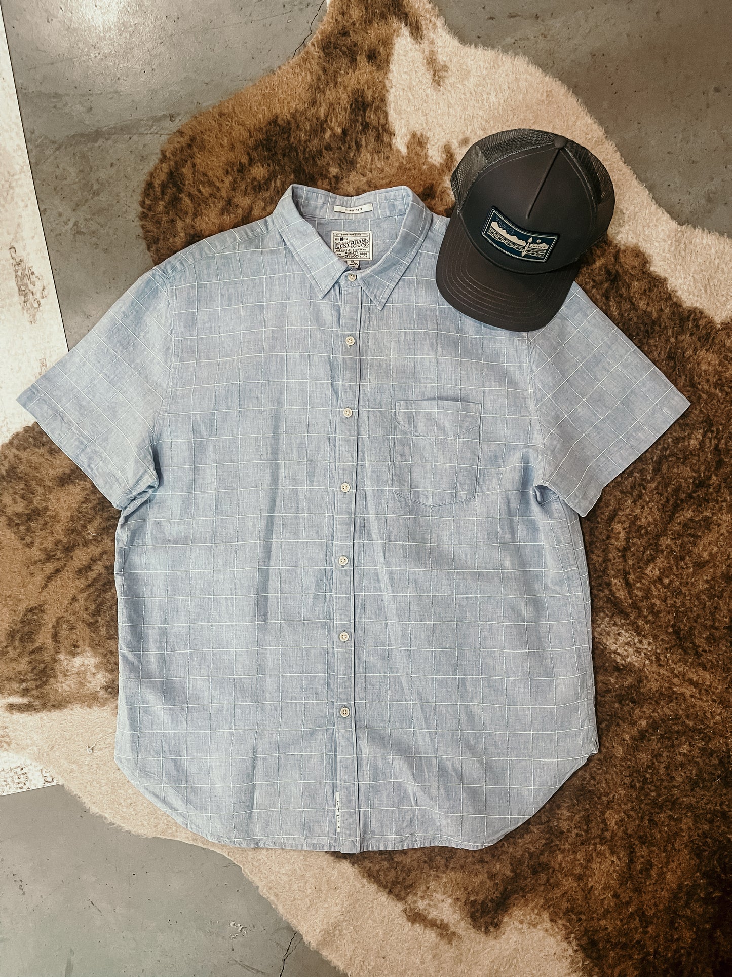 Lucky Short Sleeve Grid Print Button Up HP