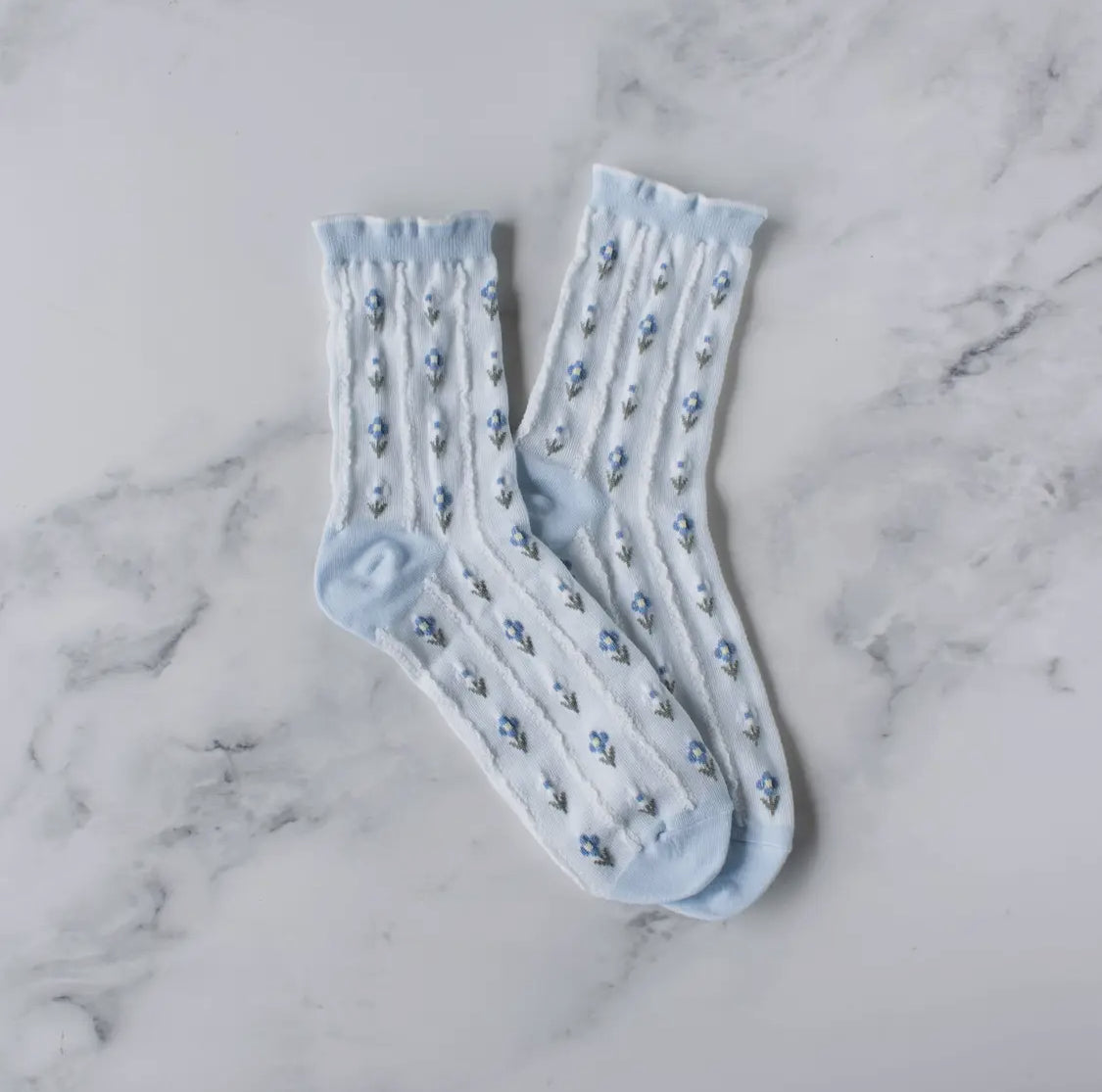 Pastel Blue Flower Socks LU