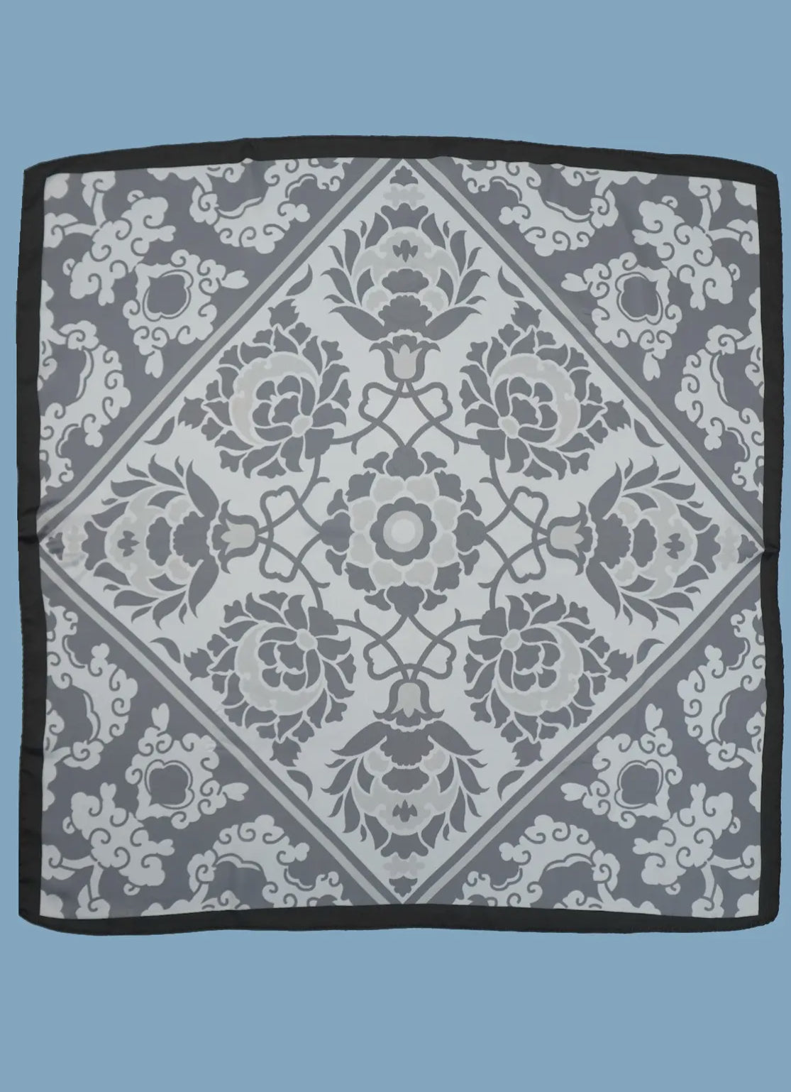 Gray Floral Silky Scarf LU