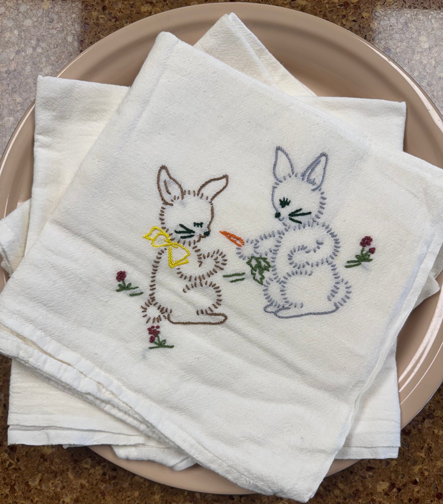 Vintage Bunnies Large Cotton Flour Sack Tea Towel