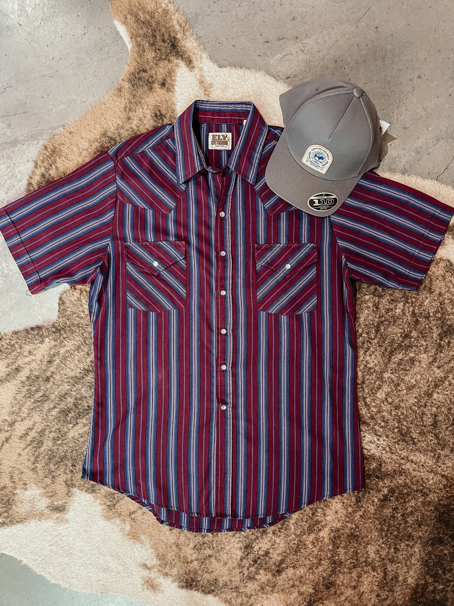 Maroon and Navy Striped Pearl Snap HP