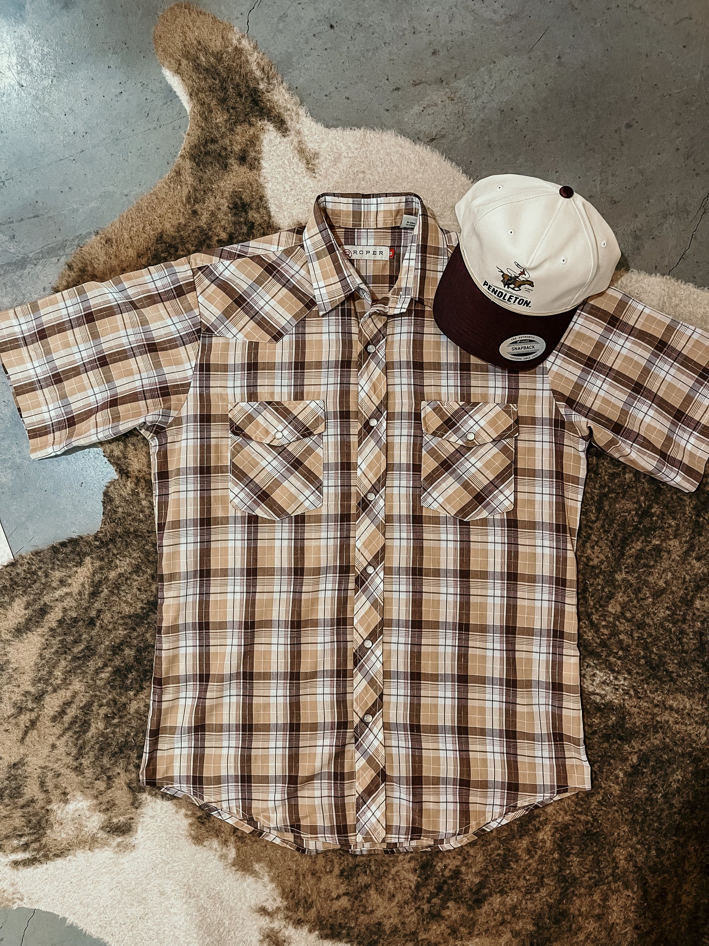 Tan Plaid Roper Pearl Snap HP