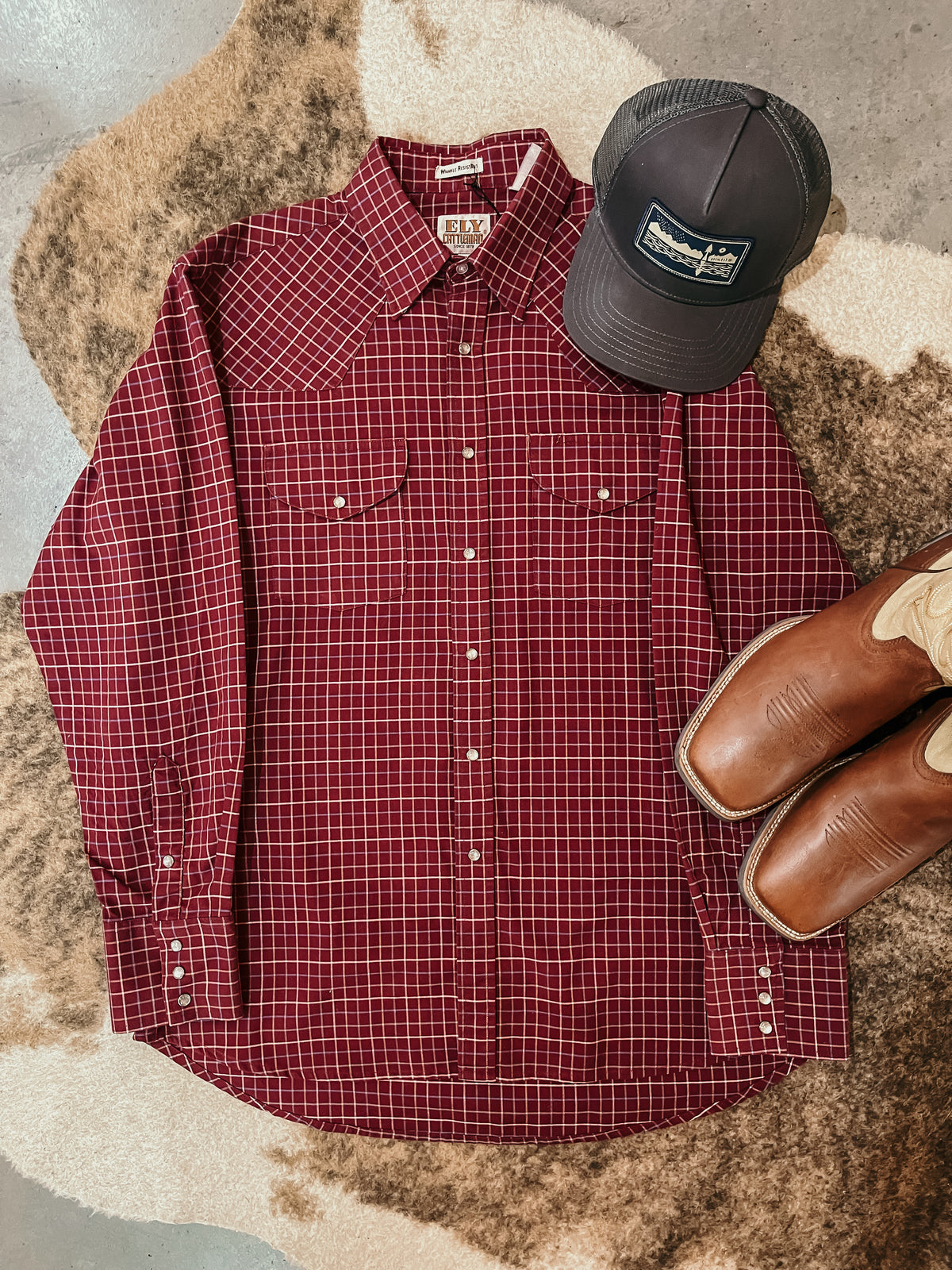 Maroon Plaid Pearl Snap HP