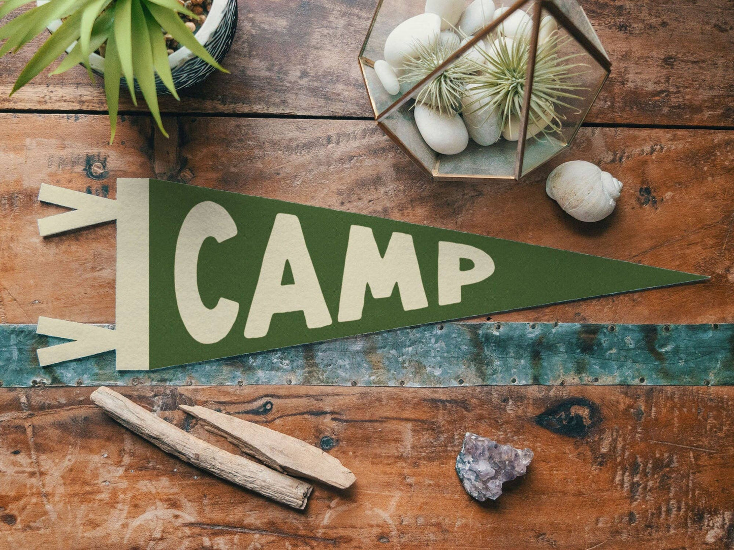 Camp Felt Pennant - Bold Vintage: Green & Cream / Mini Pennant-LU
