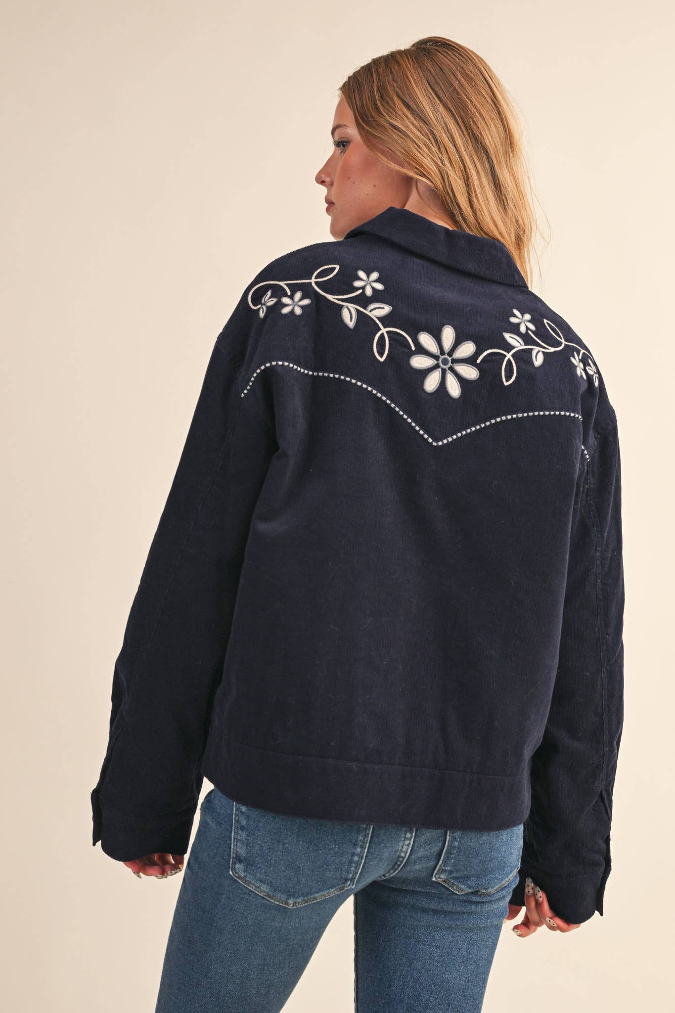 FLORAL EMBROIDERY QUILTED CORDUROY JACKET HP