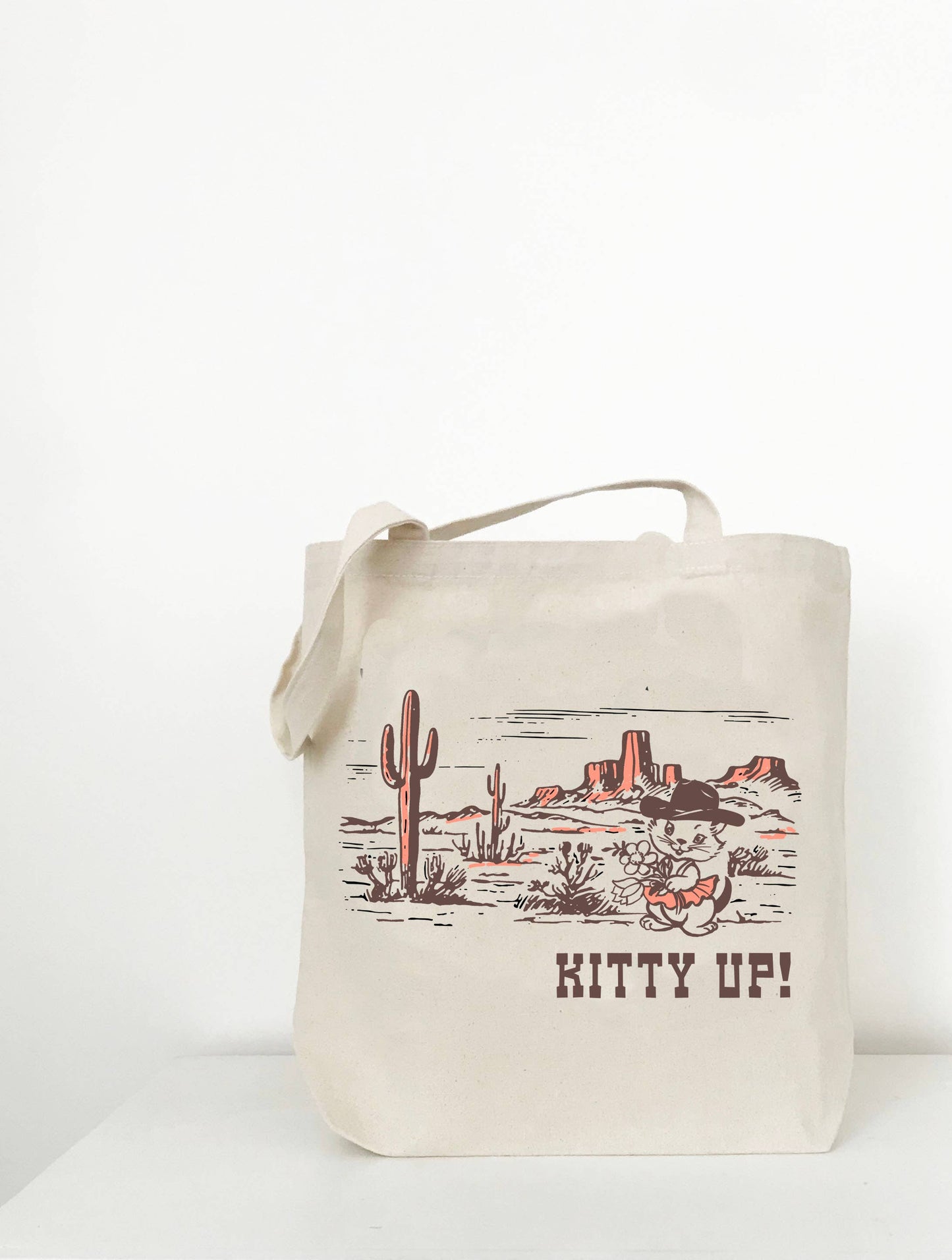 Kitty Up Cowgirl Tote Bag - Cotton Canvas Reusable LU