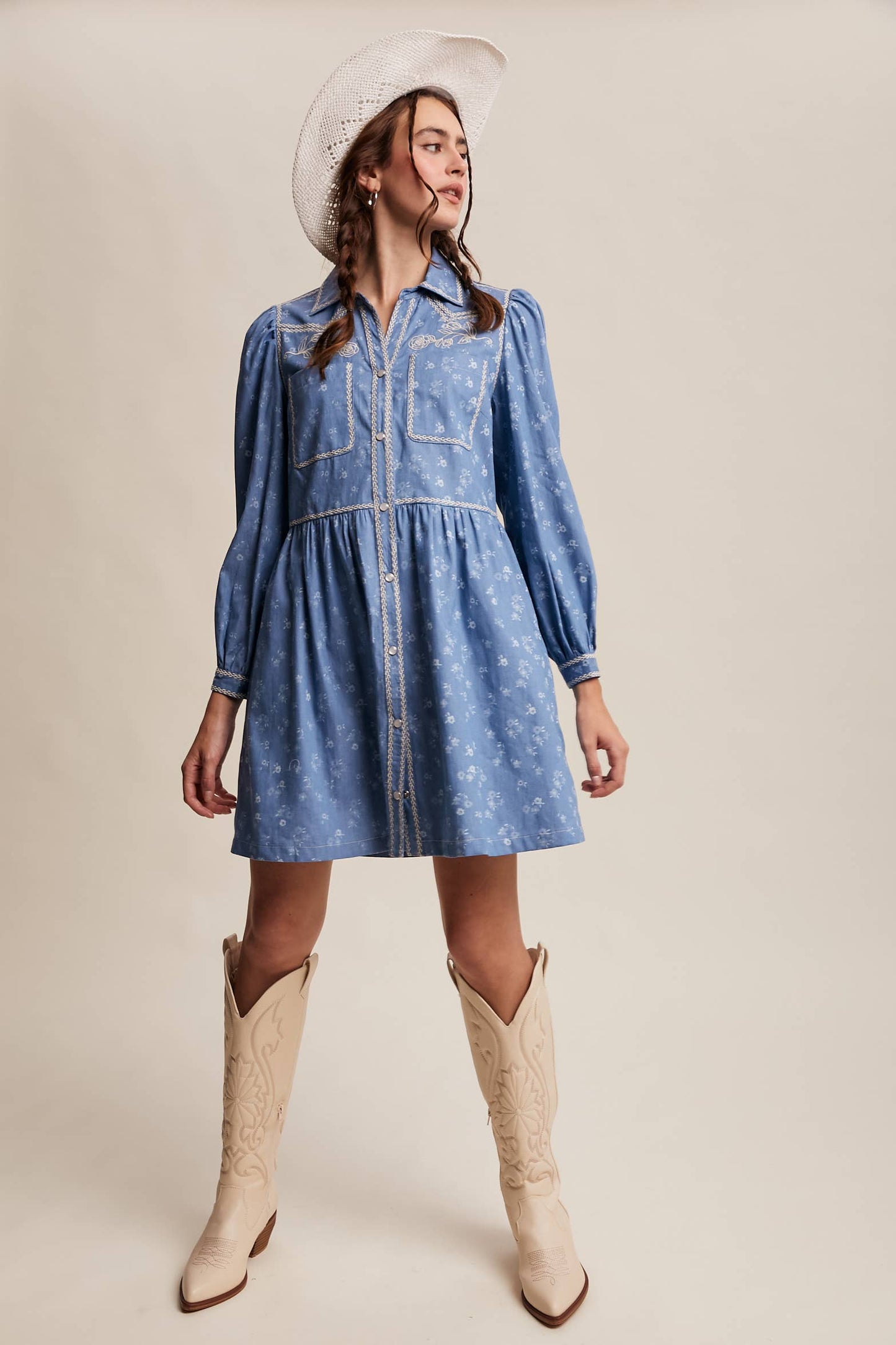 Embroidered Western Floral Shirt Dress HP