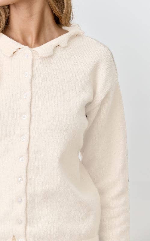 SWEATER CARDIGAN WITH COLLAR: IVORY LU