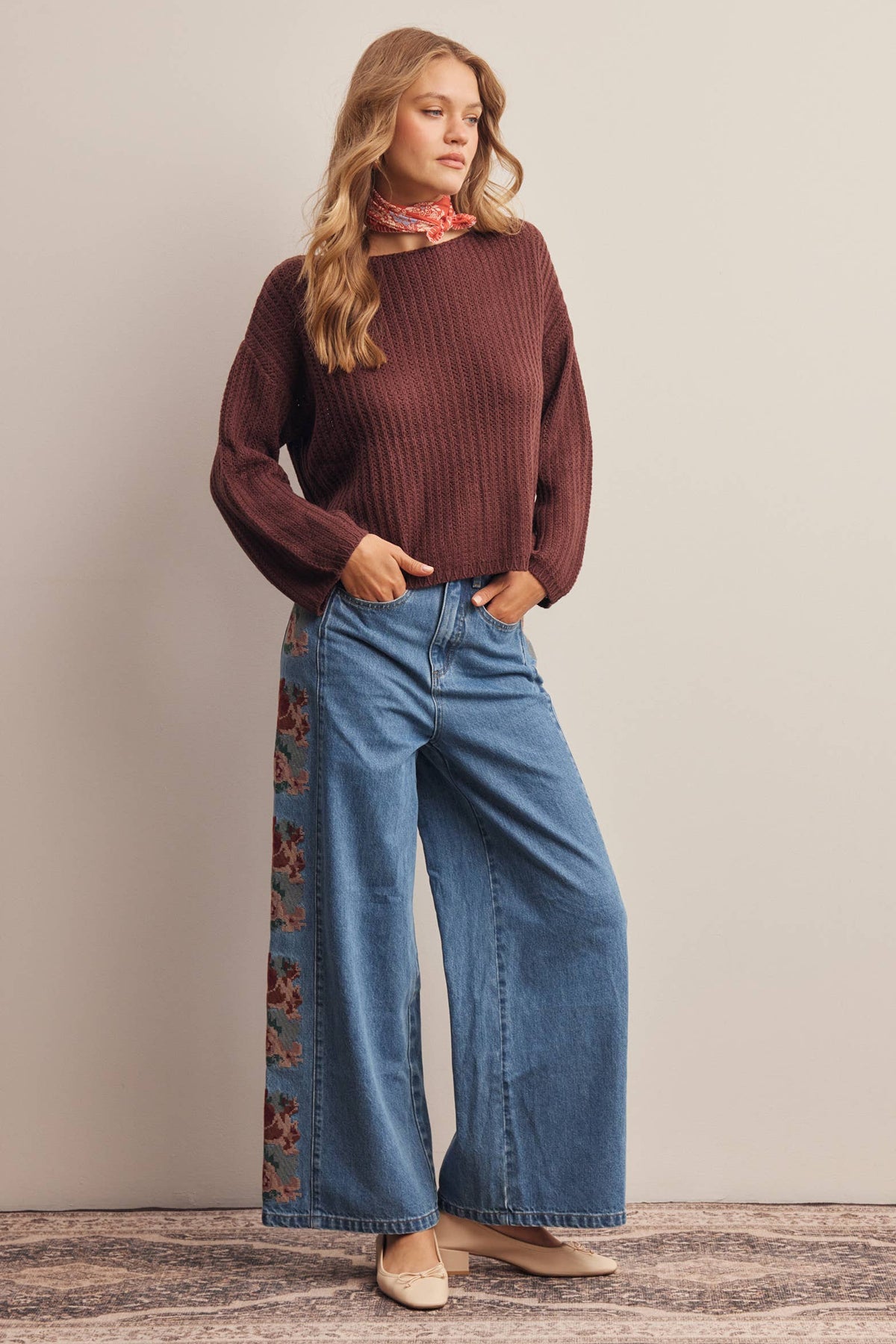 Floral Embroidered Wide Leg Jeans HP