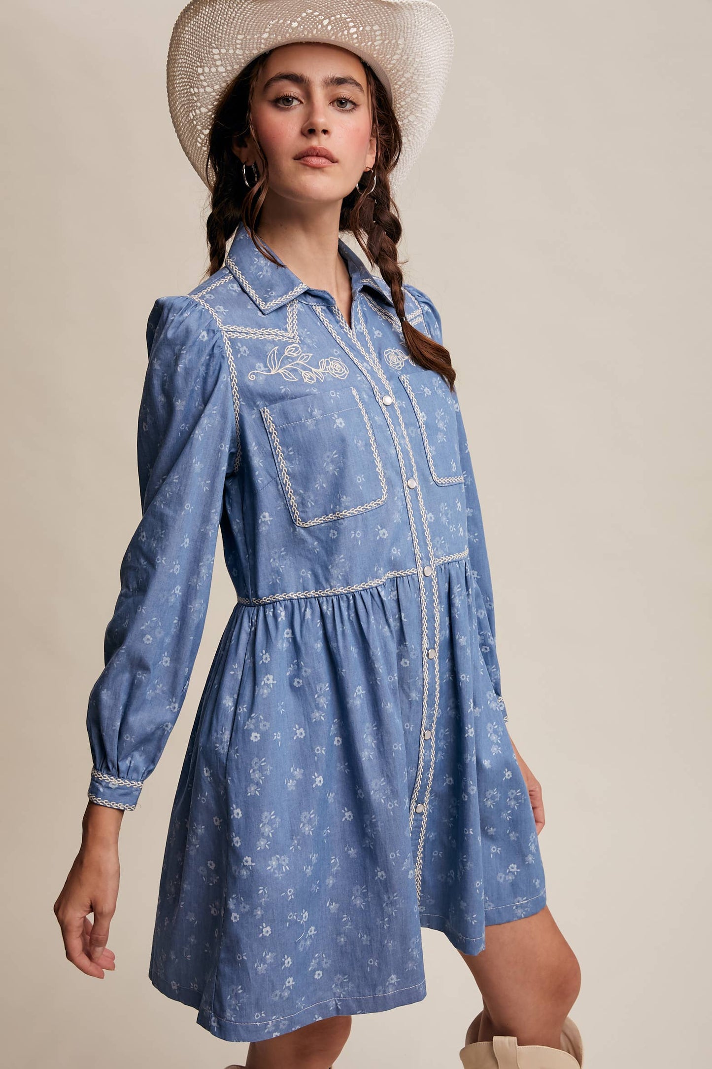 Embroidered Western Floral Shirt Dress HP