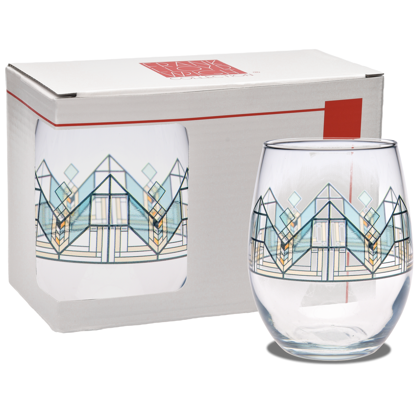 Frank Lloyd Wright Geneva Tulip Green Stemless Wine 15-Ounce