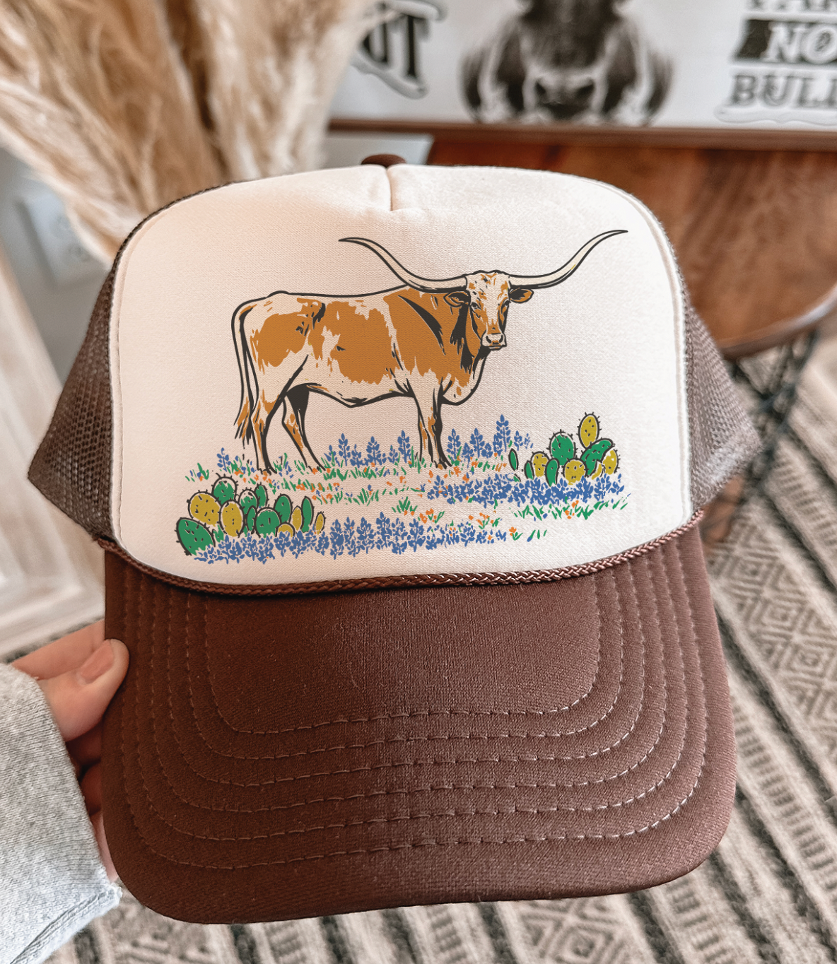 Hill Country Longhorn - Foam Trucker Caps: Brown & Tan