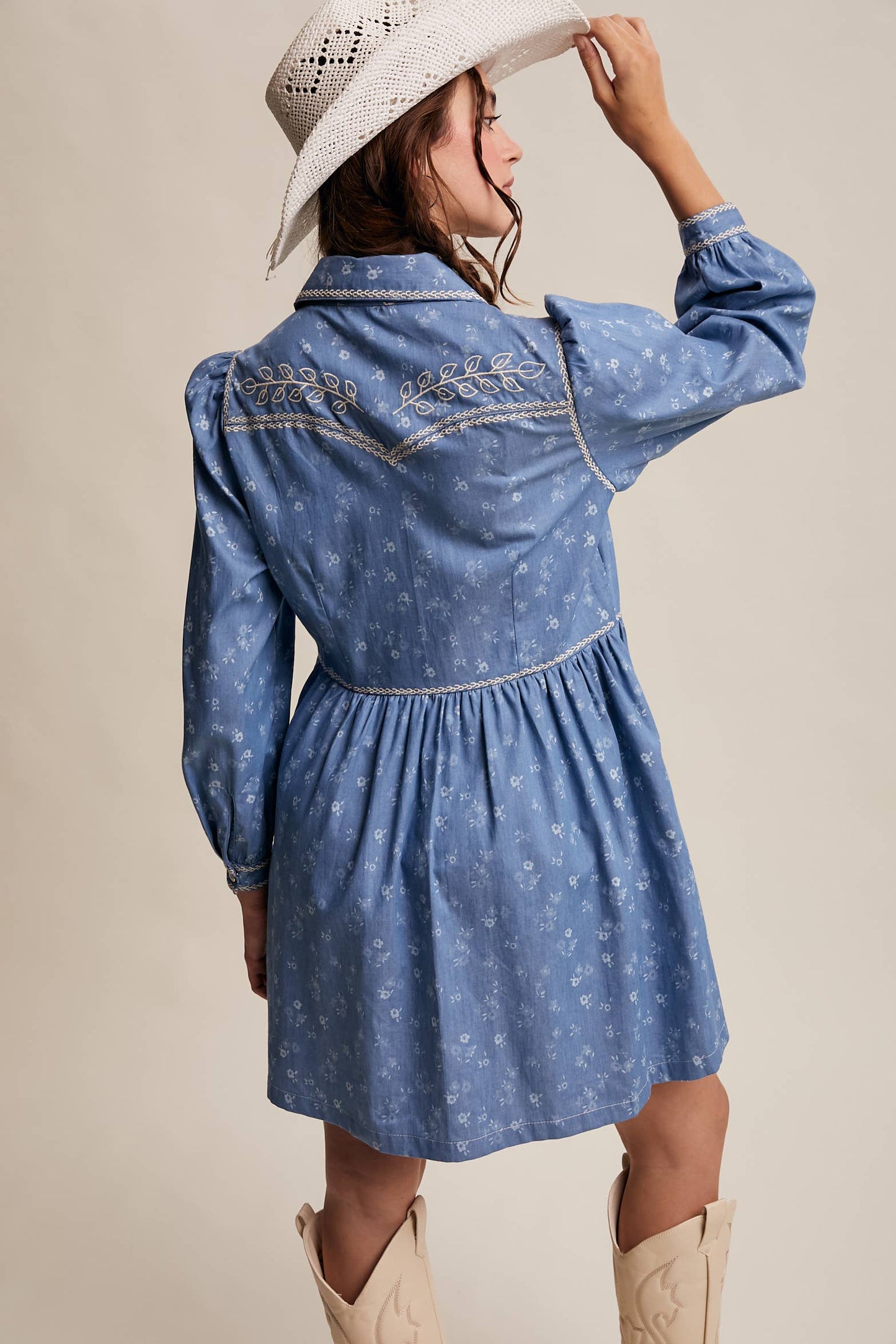 Embroidered Western Floral Shirt Dress HP
