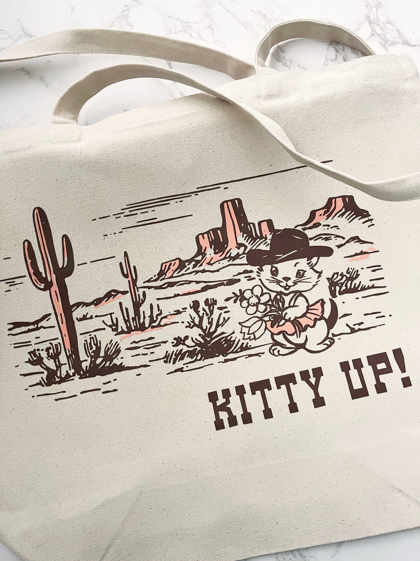 Kitty Up Cowgirl Tote Bag - Cotton Canvas Reusable LU