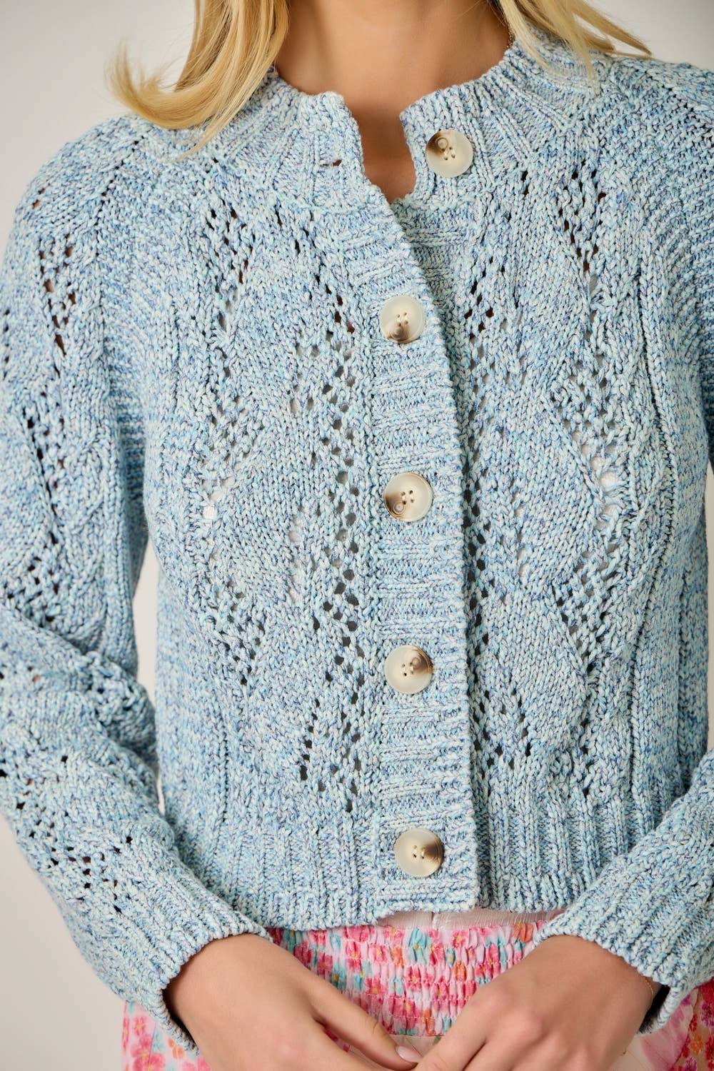 Multicolor Cable Knit Cardigan: Yellow HP