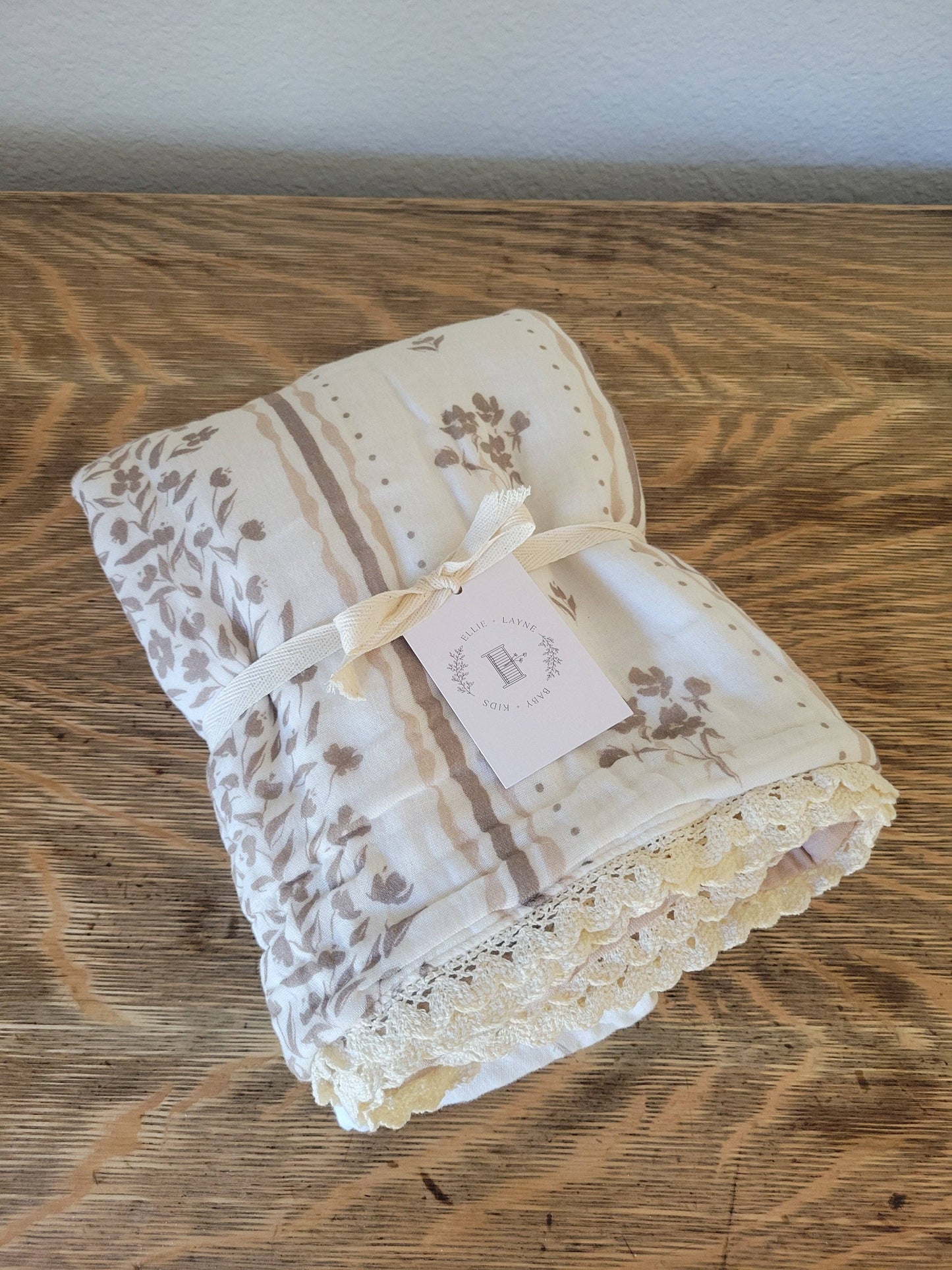Lettie Floral 6 Layer Gauze Blanket: Lace border