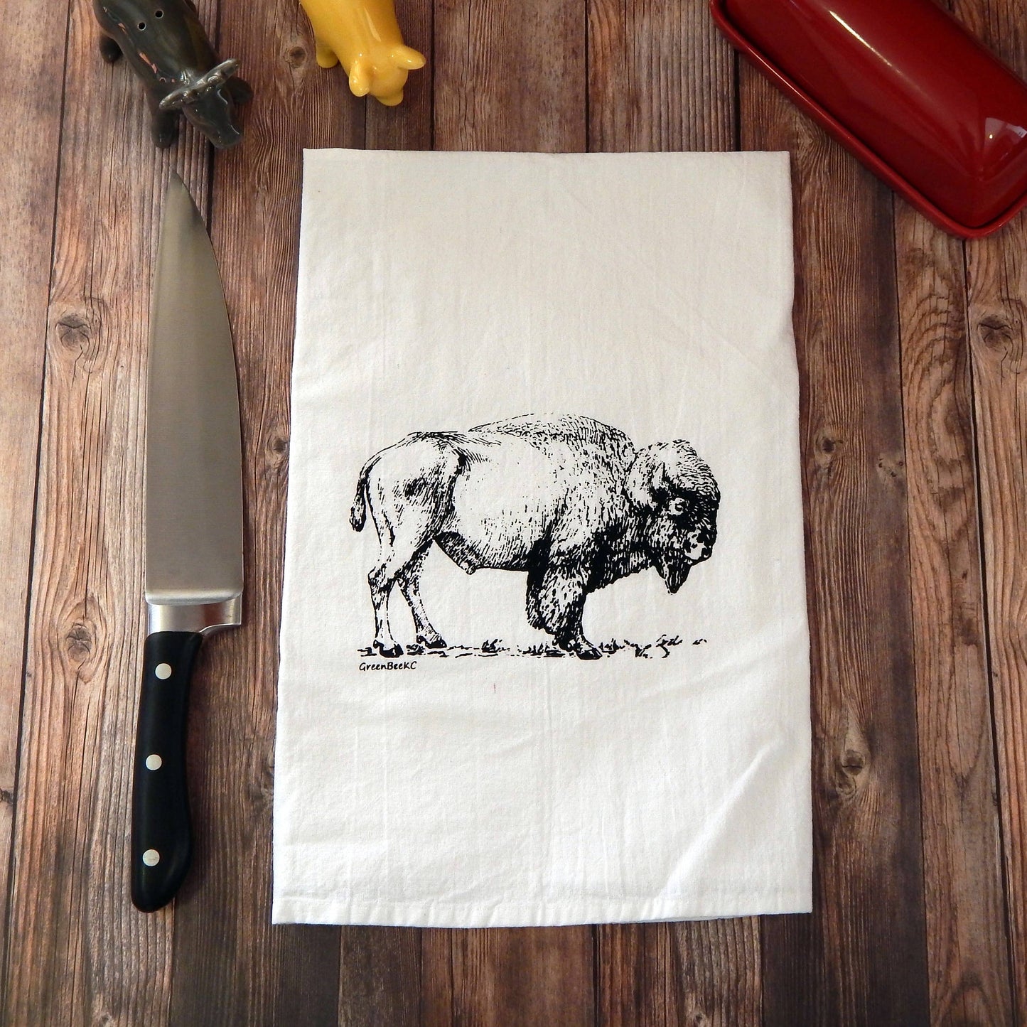 Bison Buffalo Towel | Tea Towels | Flour Sack Kitchen Towels: Black LU