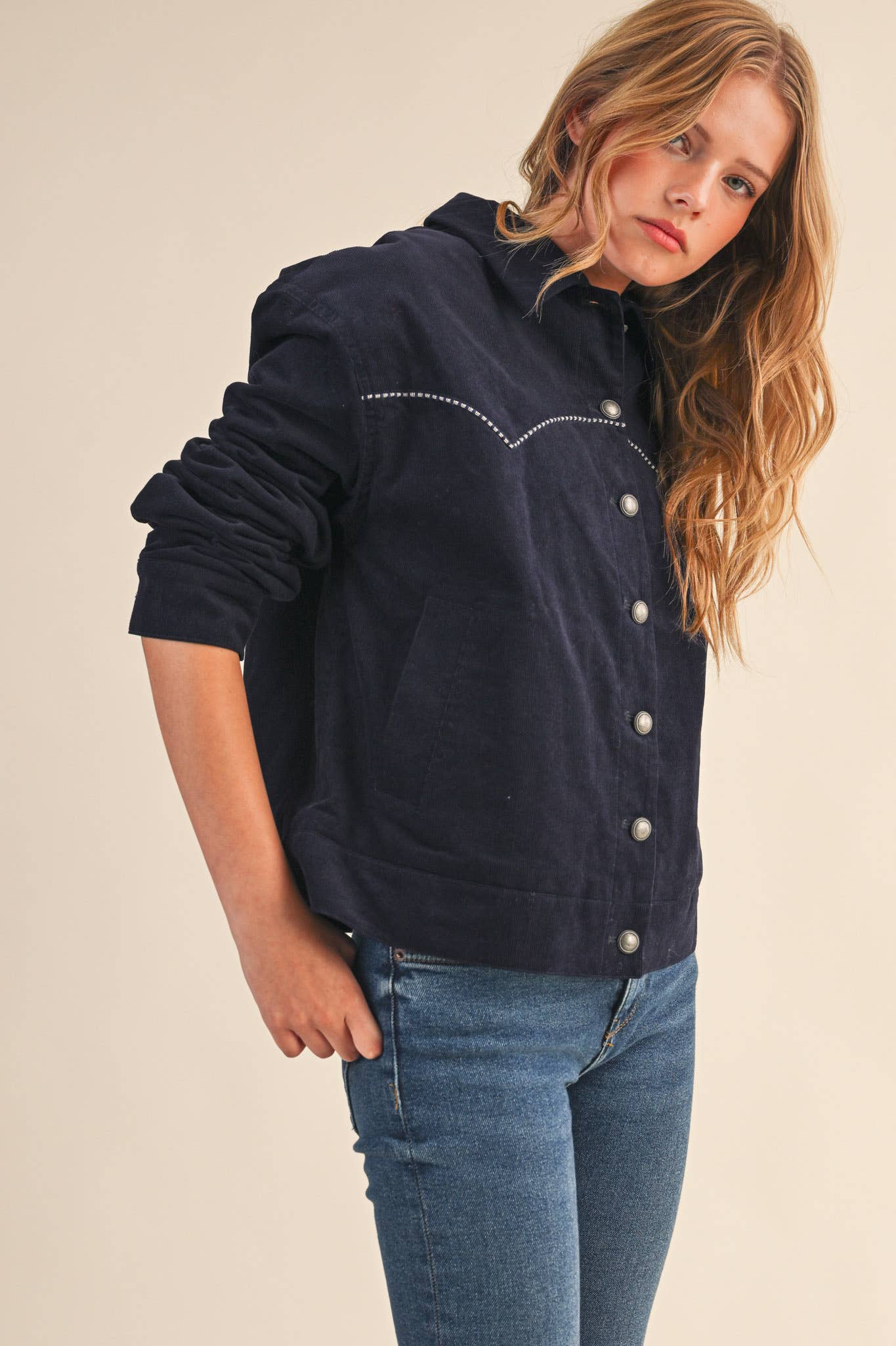 FLORAL EMBROIDERY QUILTED CORDUROY JACKET HP