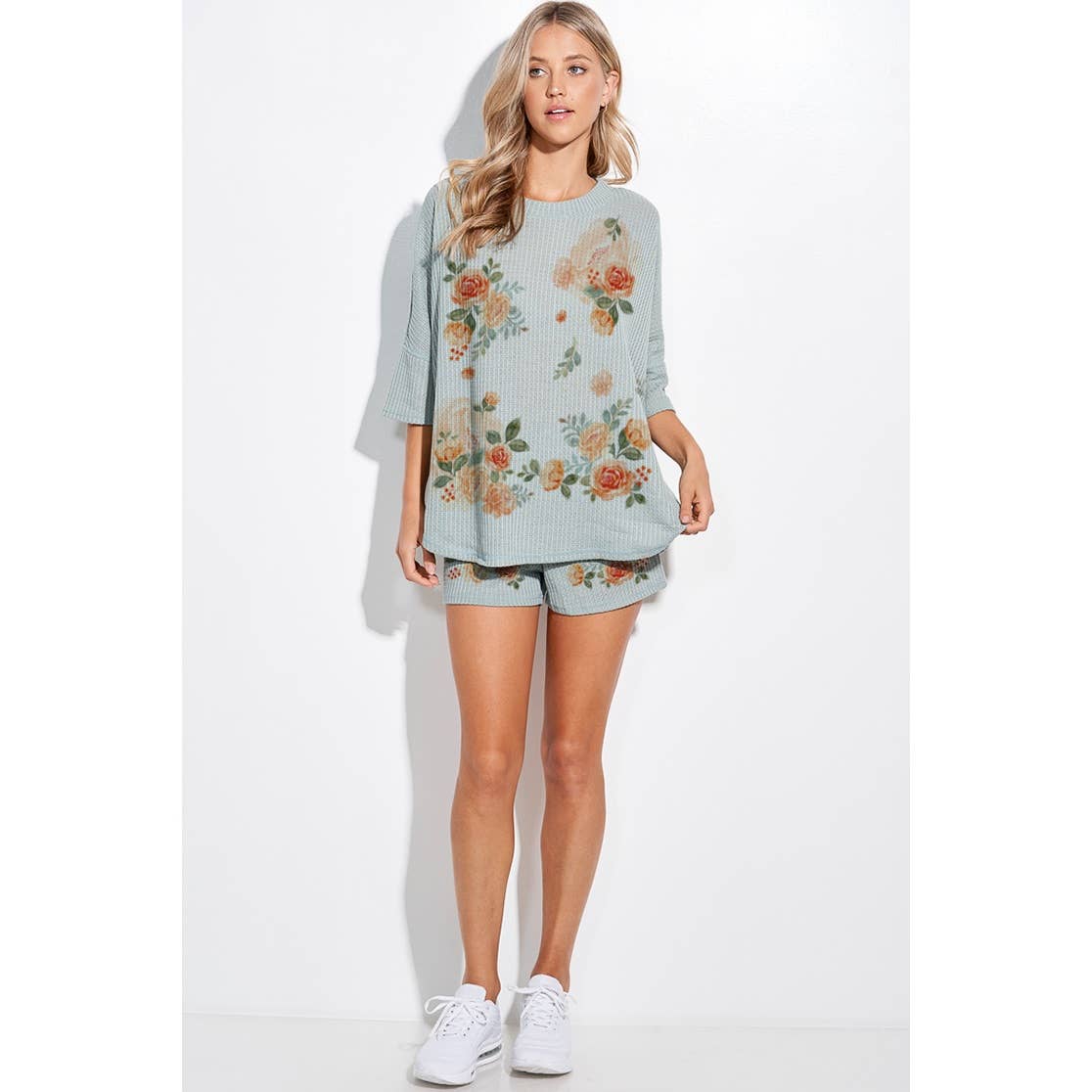Floral print waffle short Set HP