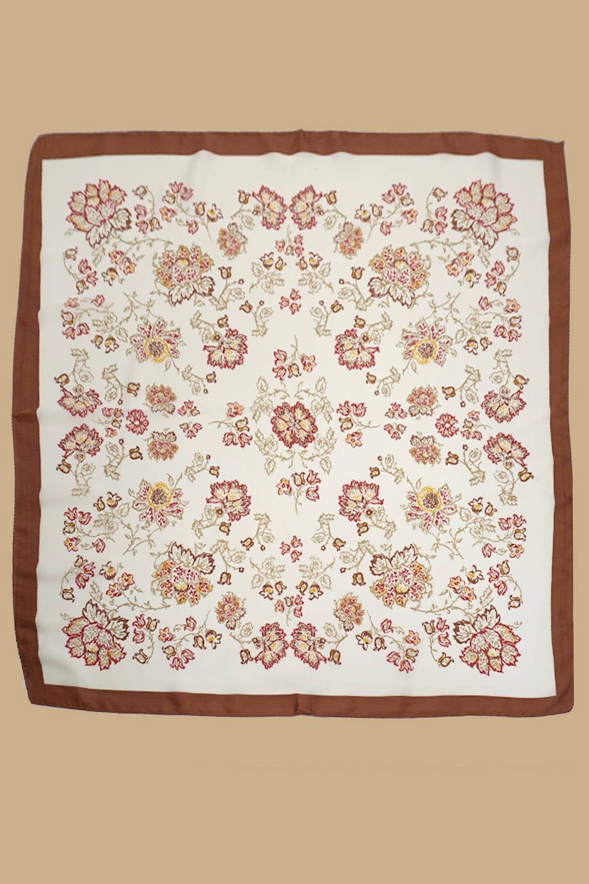 LARGE FLORAL PRINT BANDANA SCARF-BROWN LU