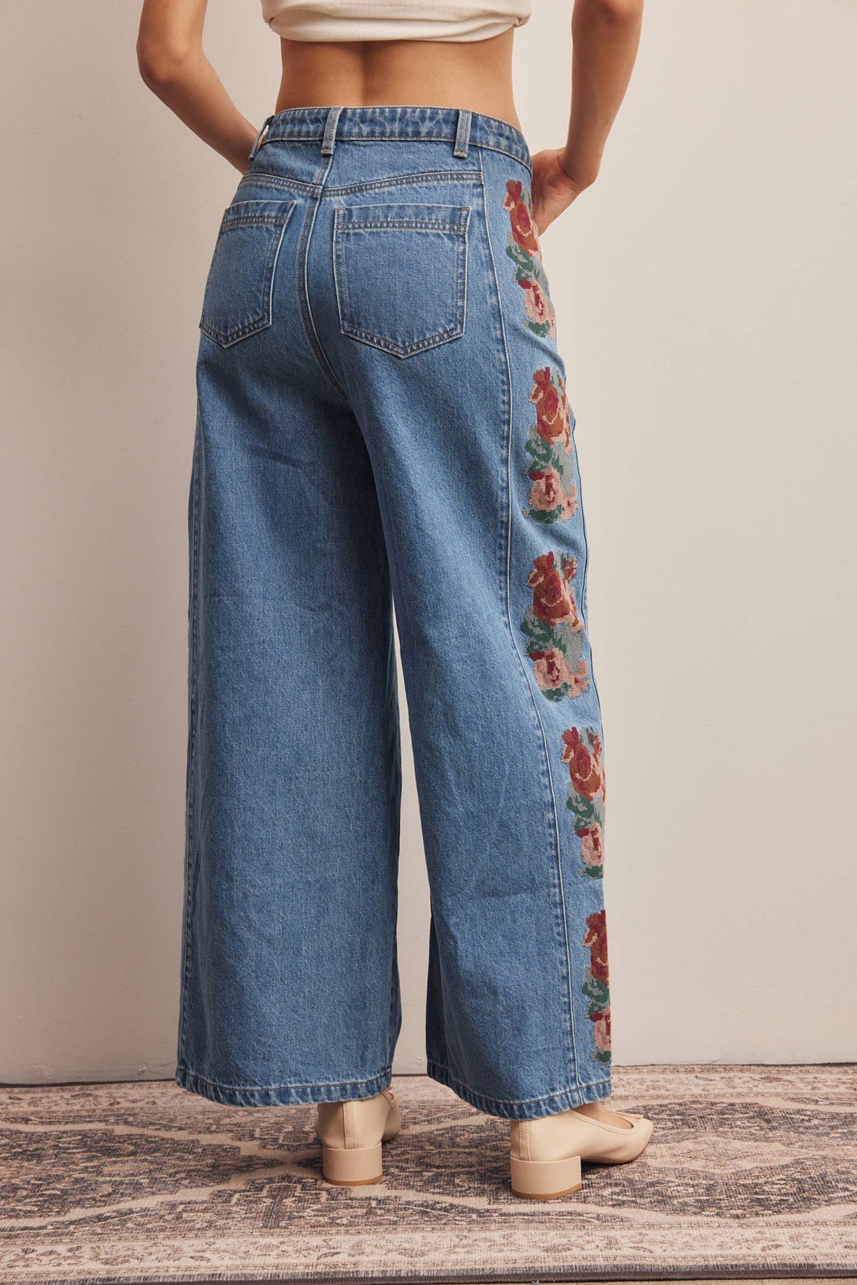 Floral Embroidered Wide Leg Jeans HP