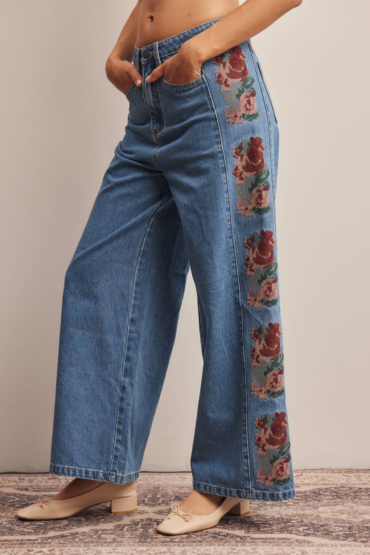 Floral Embroidered Wide Leg Jeans HP
