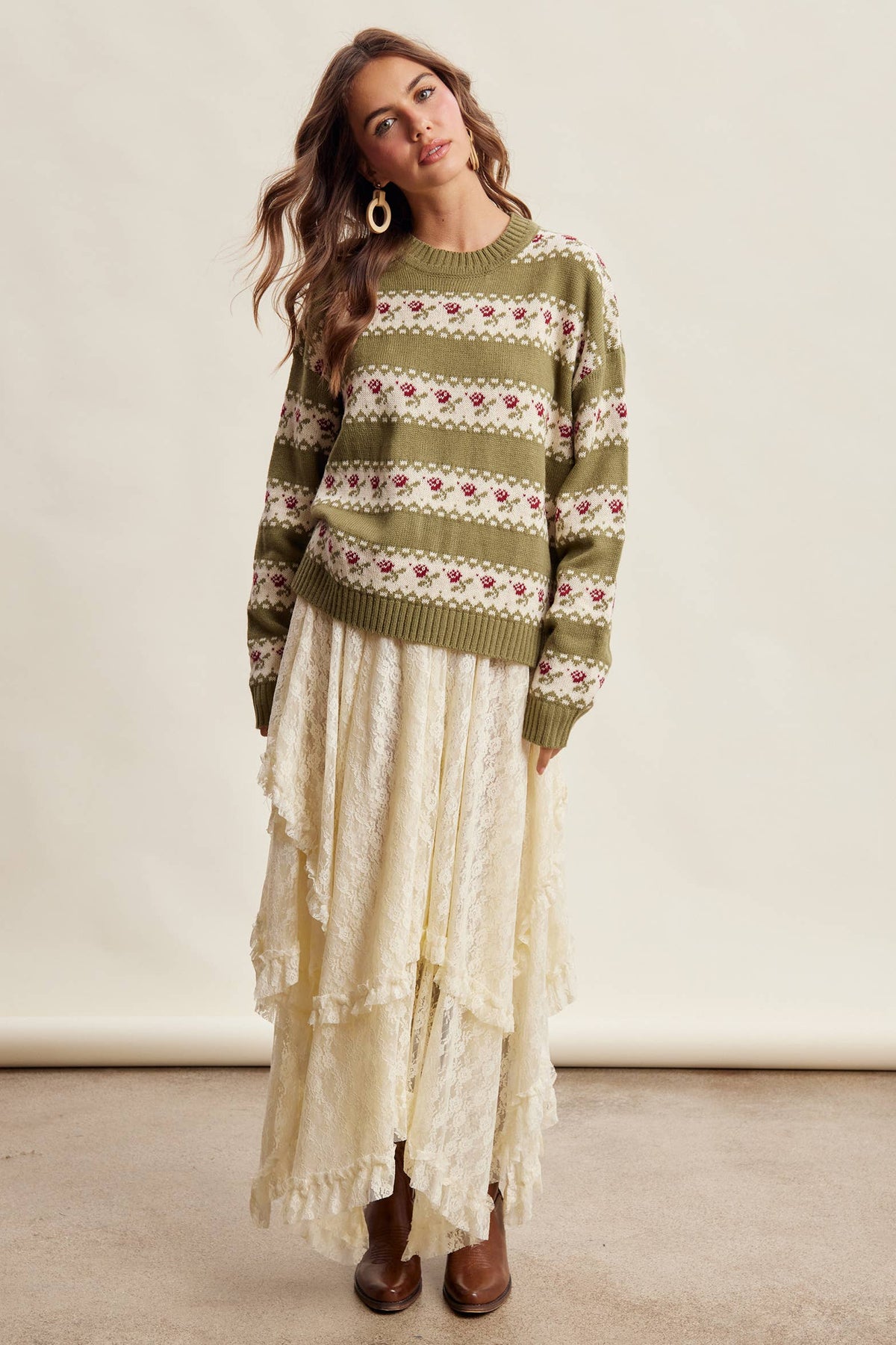 Floral Fair Isle Knit Sweater/Ruby