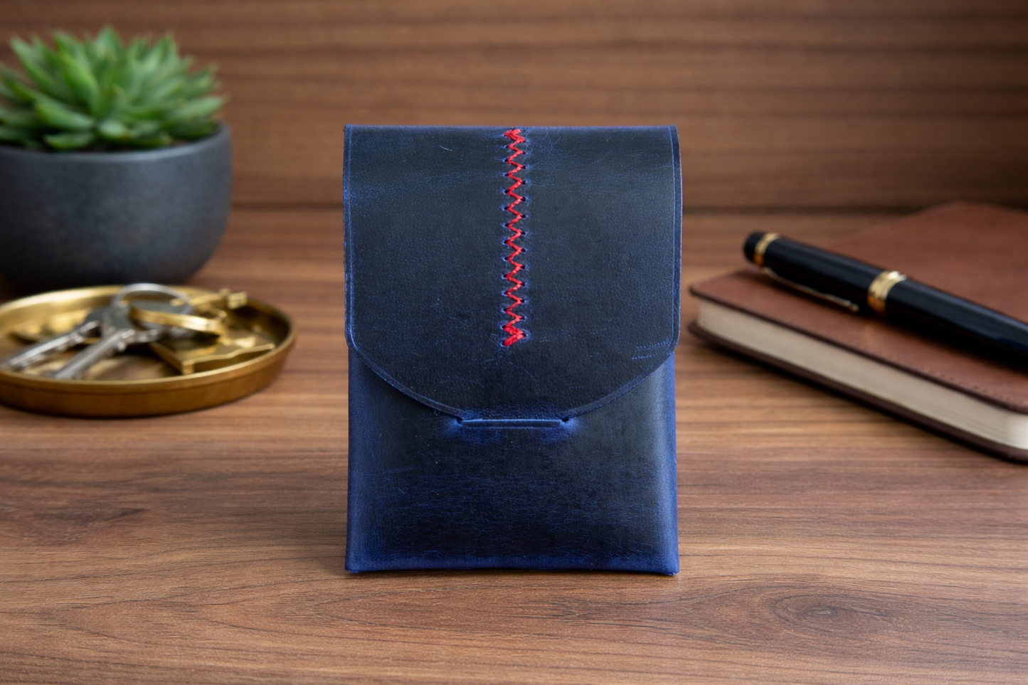 Leather Wallet Slim Handmade Card Holder for Men & Women: Purple