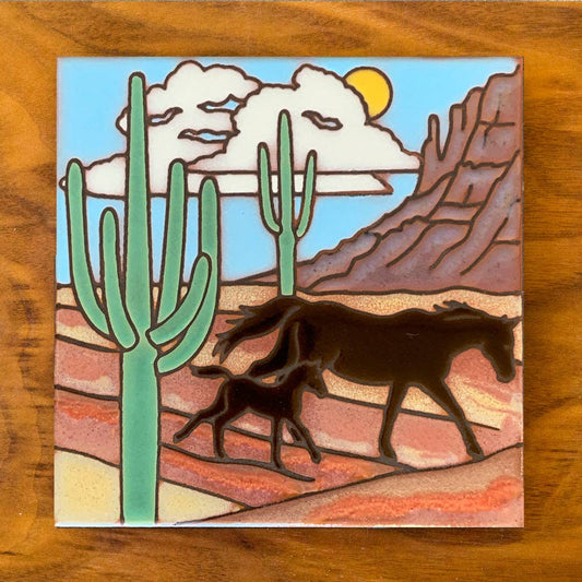 Desert Horses Hand Glazed Art Tile Trivet