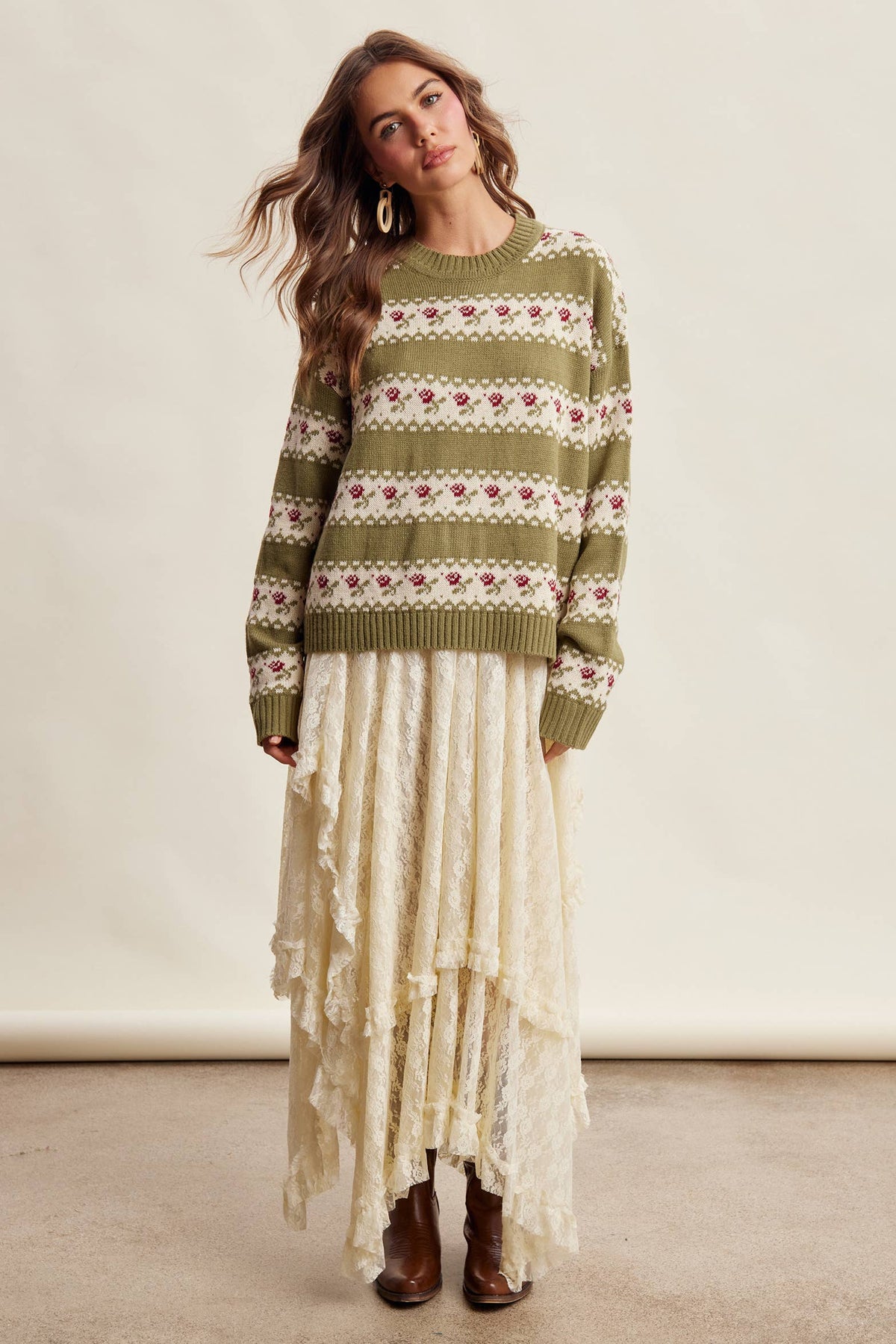 Floral Fair Isle Knit Sweater/Ruby