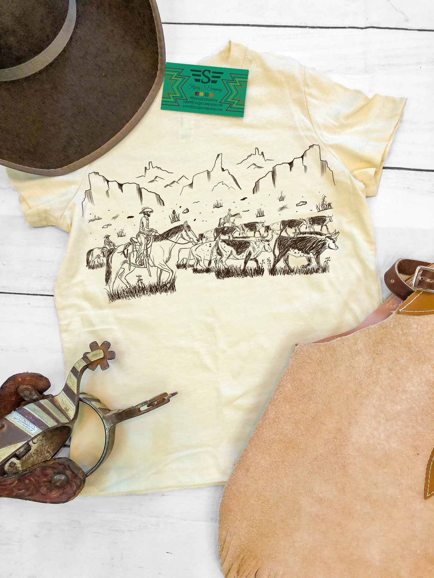 Kids Cattle Drive Tee: Natural