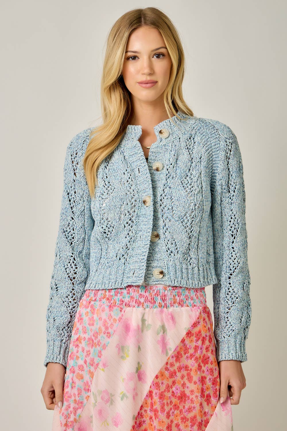Multicolor Cable Knit Cardigan: Yellow HP