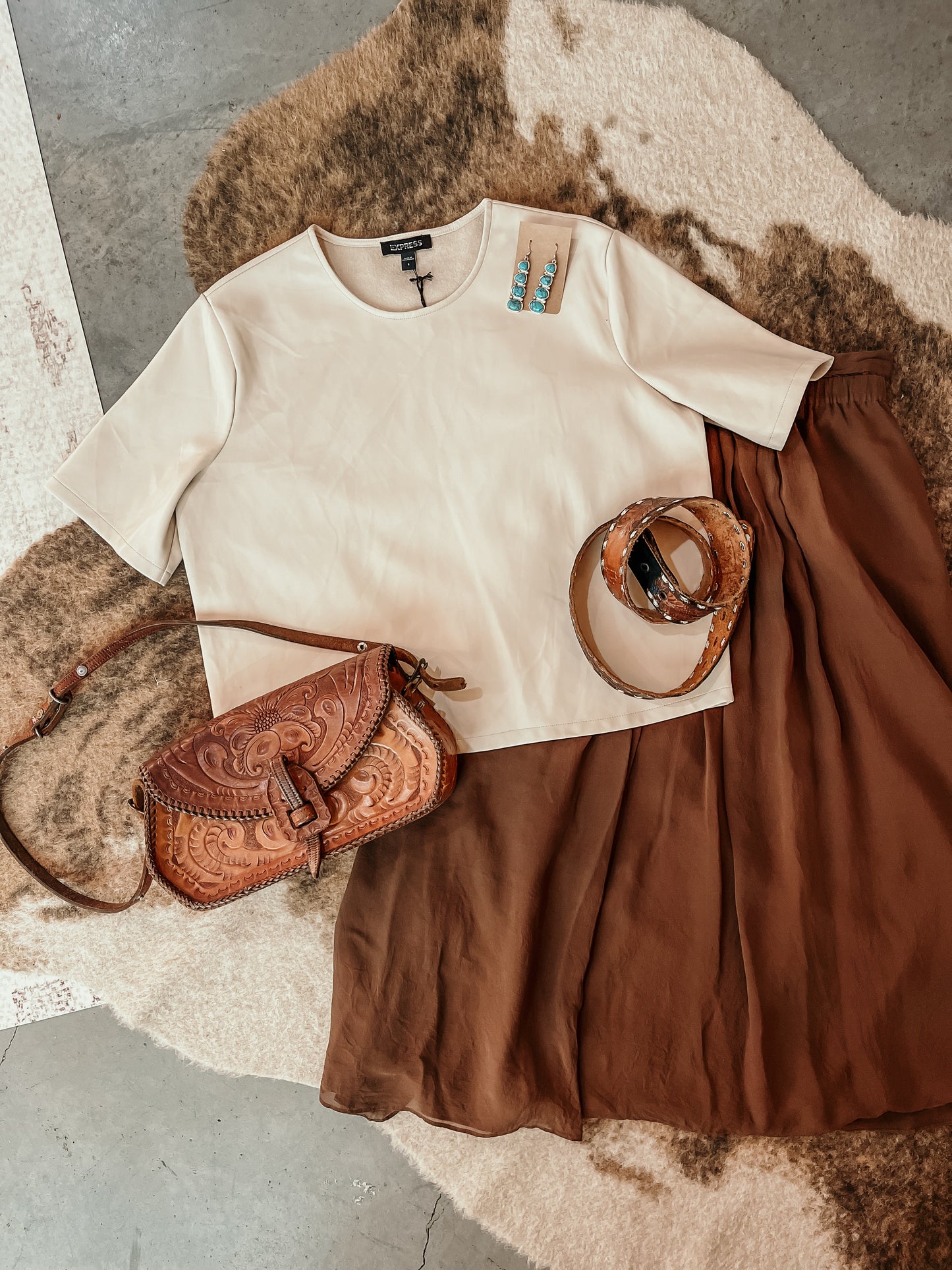 Brown Flowy Midi Skirt HP