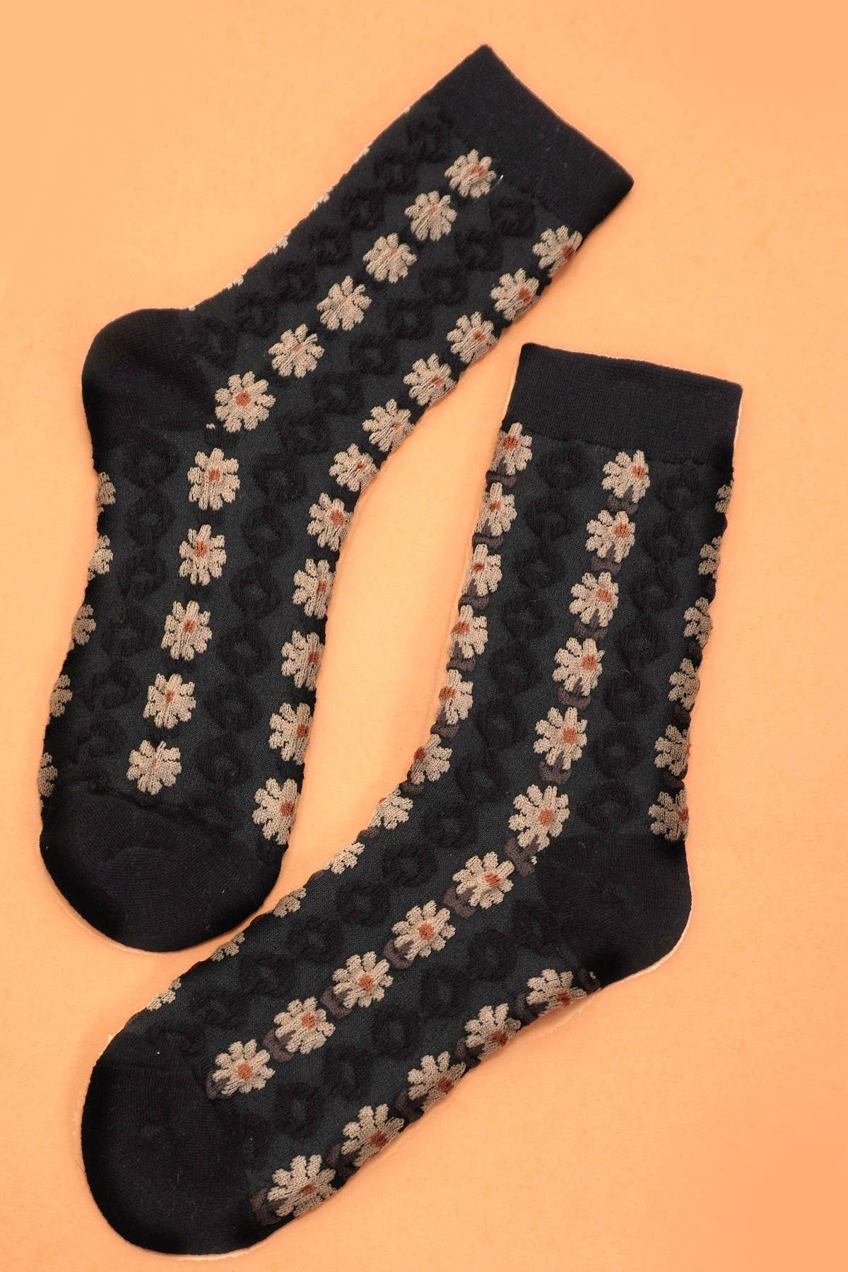 DAISY TEXTURED FLORAL CASUAL WOMAN SOCKS Black LU