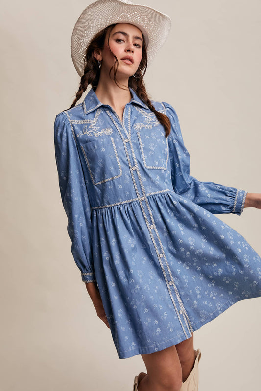 Embroidered Western Floral Shirt Dress HP