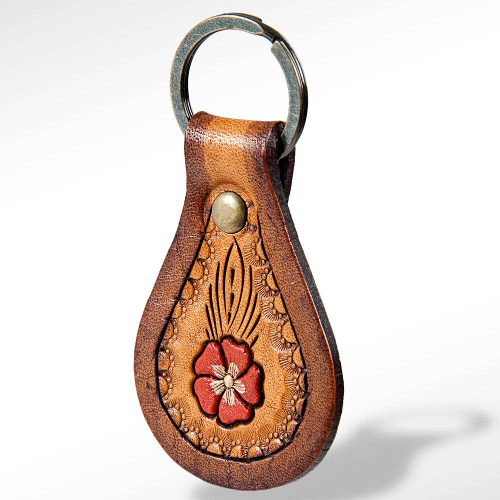 Hand Tooled Genuine Leather Keyring 7 LU